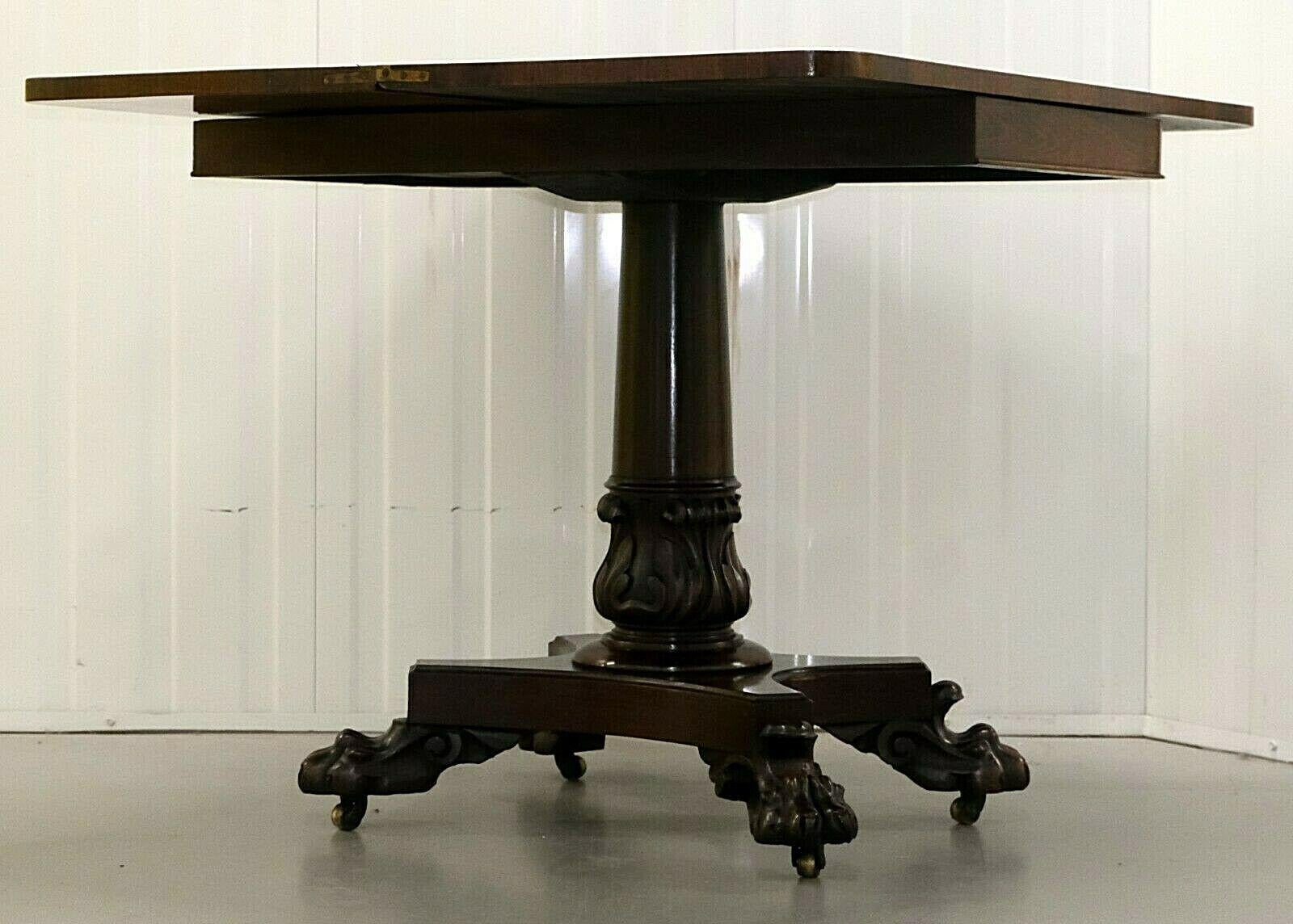 English Regency Hardwood Turn over Top Card Table on Stunning Paw Feet & Casters For Sale