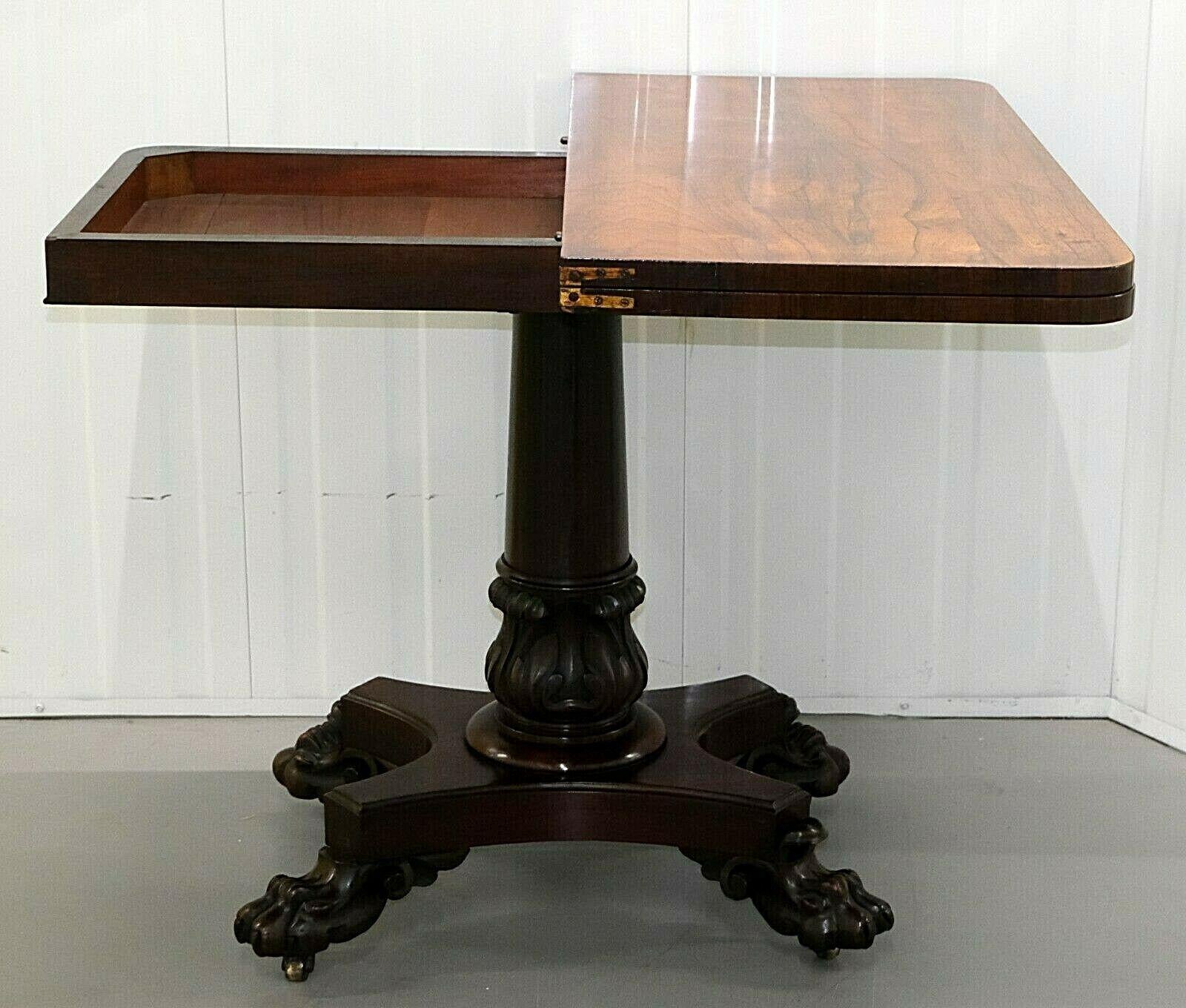 English Regency Hardwood Turn over Top Card Table on Stunning Paw Feet & Casters For Sale