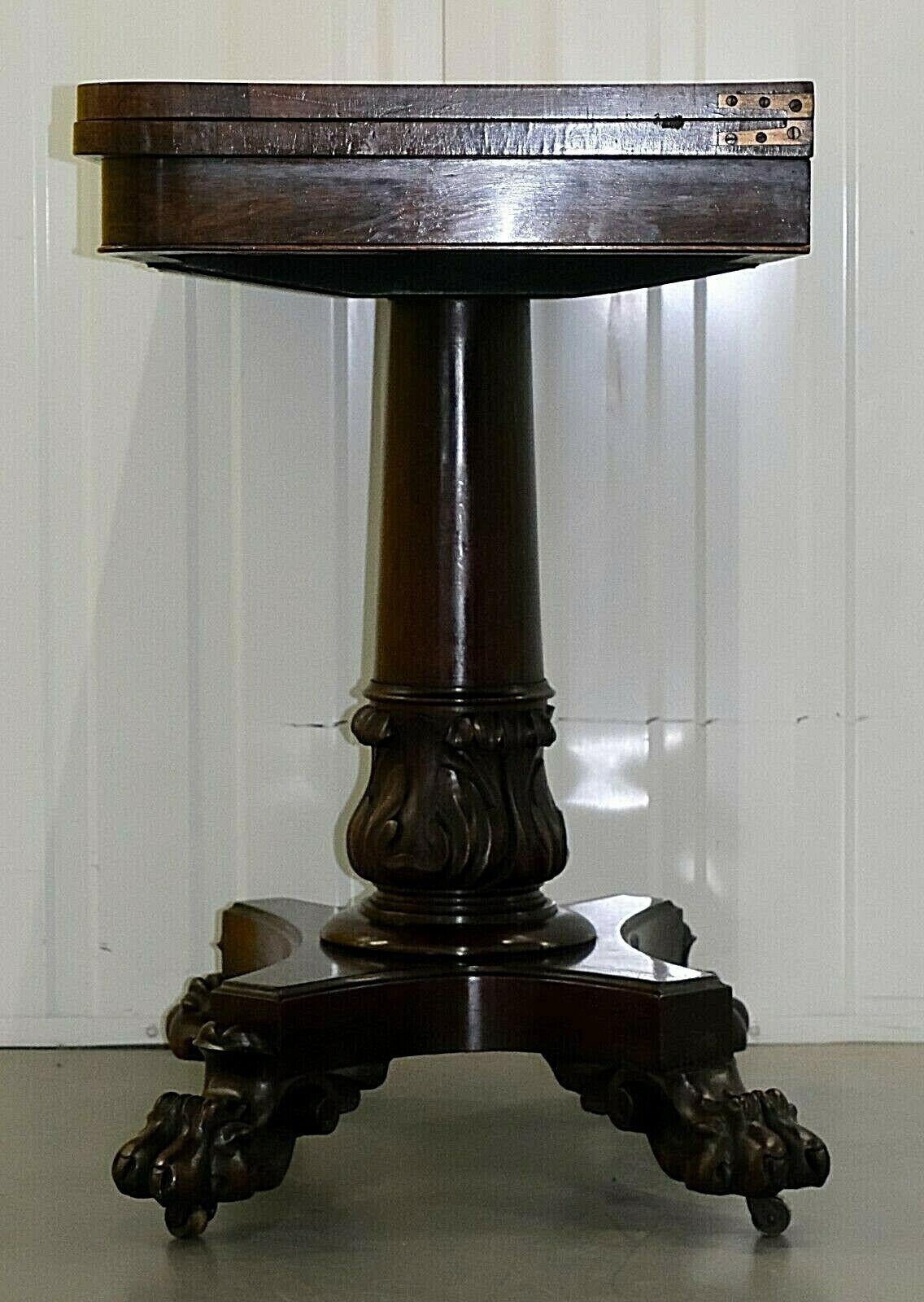Hand-Crafted Regency Hardwood Turn over Top Card Table on Stunning Paw Feet & Casters For Sale