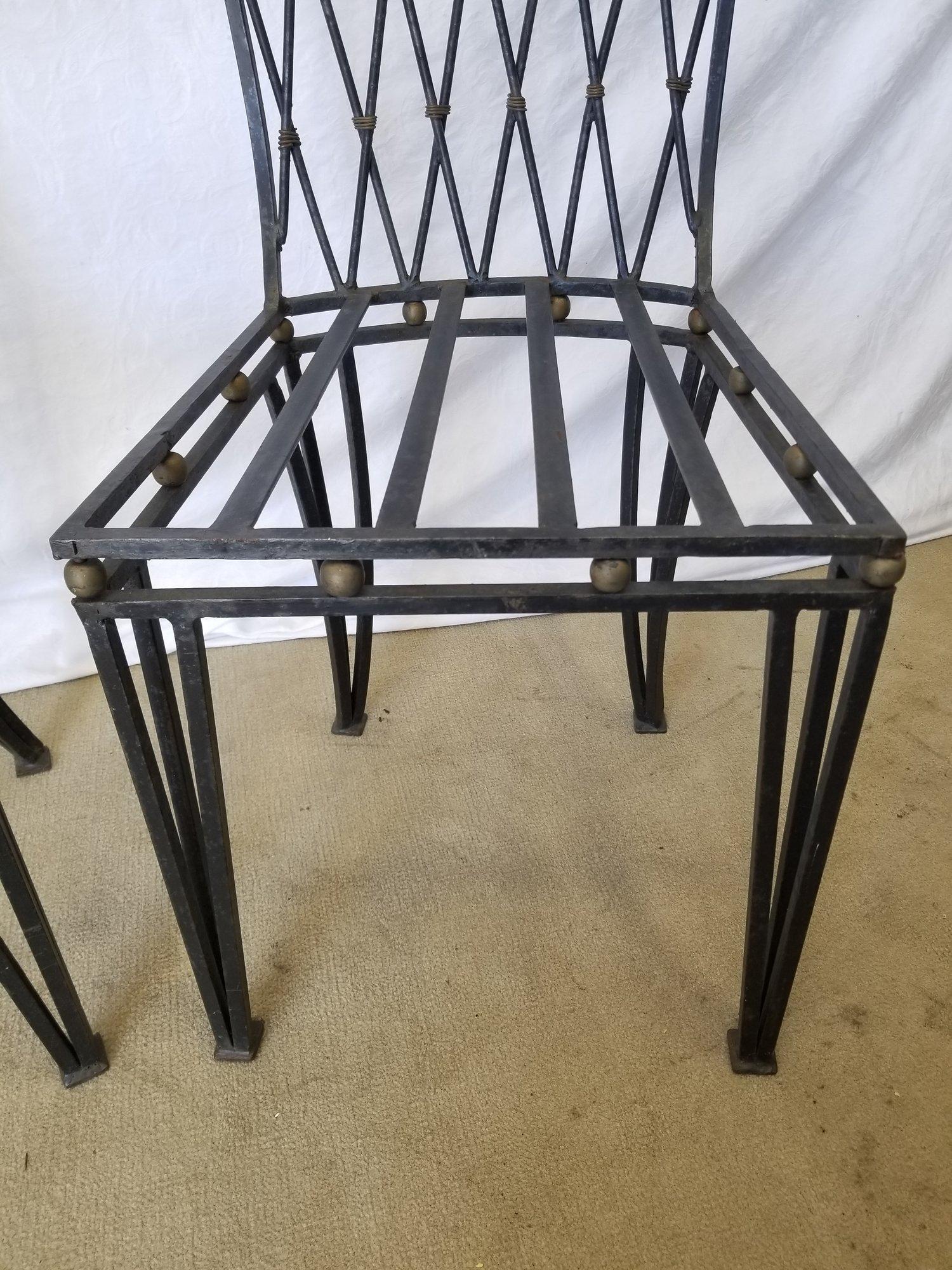 Hollywood Regency Regency Wrought Iron Accent Side Chairs Harlequin  For Sale