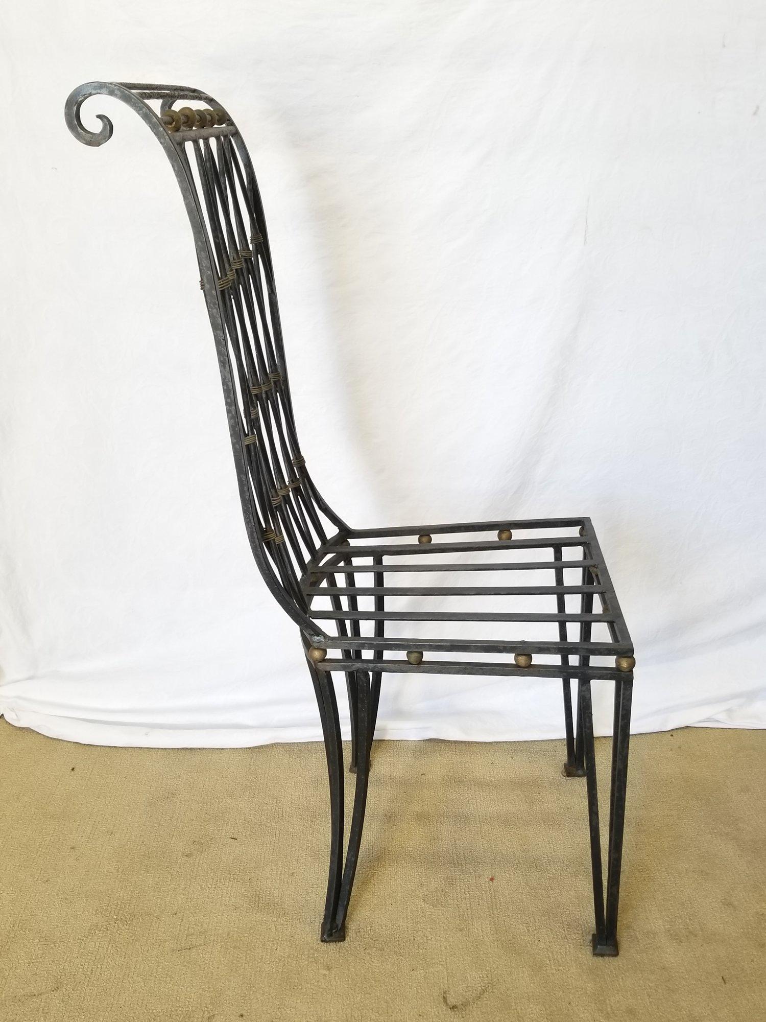 20th Century Regency Wrought Iron Accent Side Chairs Harlequin  For Sale