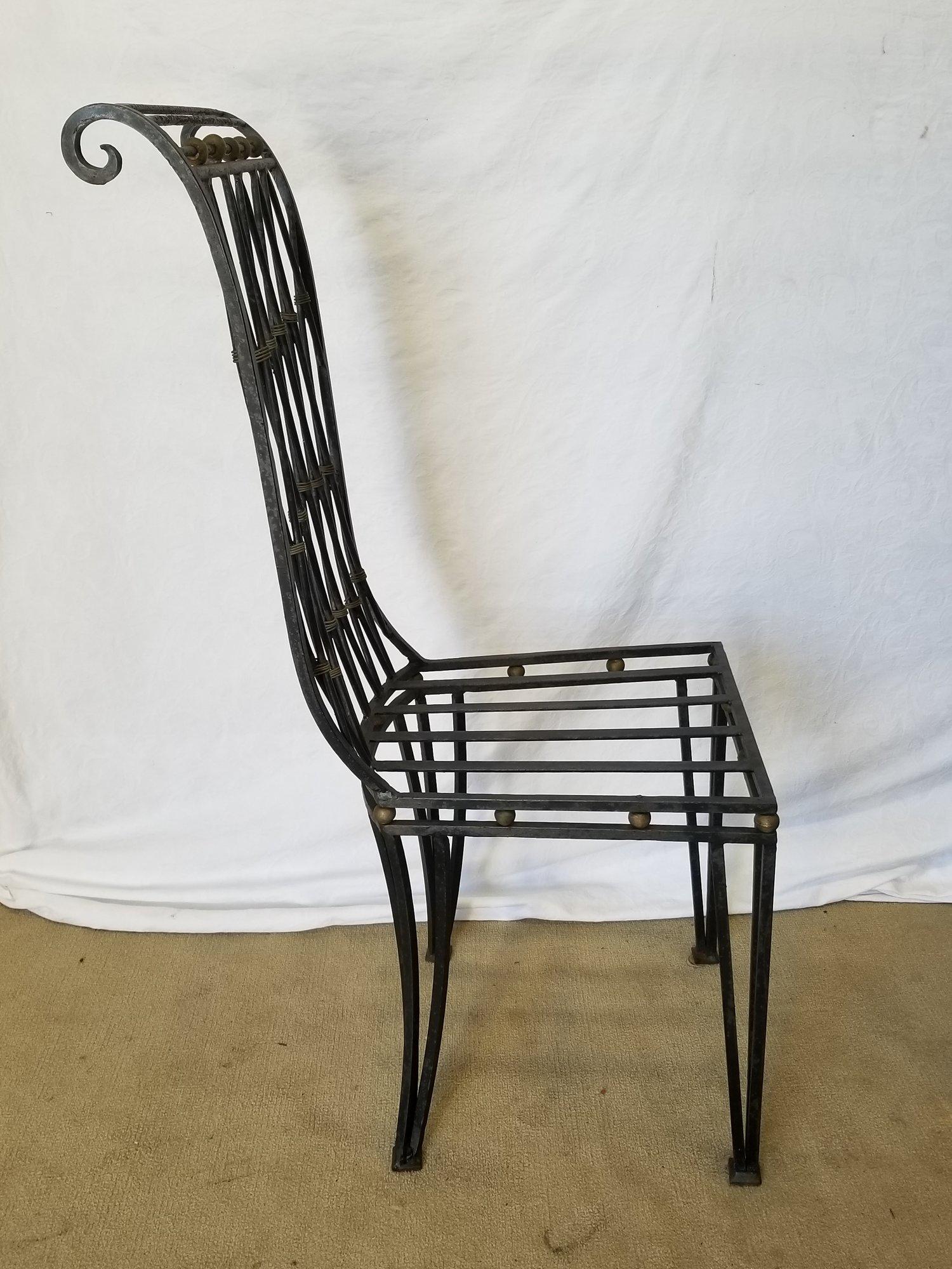 Brass Regency Wrought Iron Accent Side Chairs Harlequin  For Sale