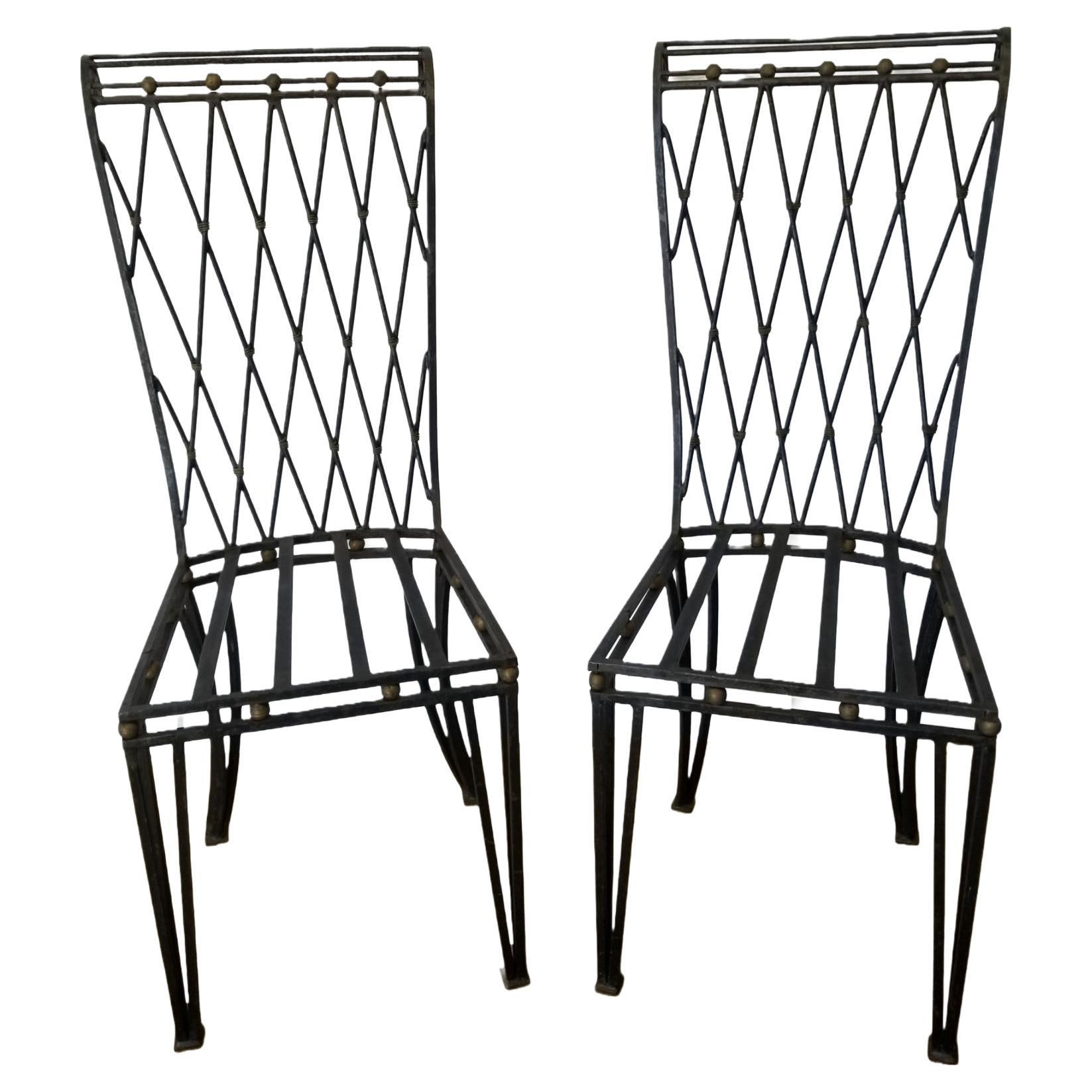 Regency Wrought Iron Accent Side Chairs Harlequin  For Sale