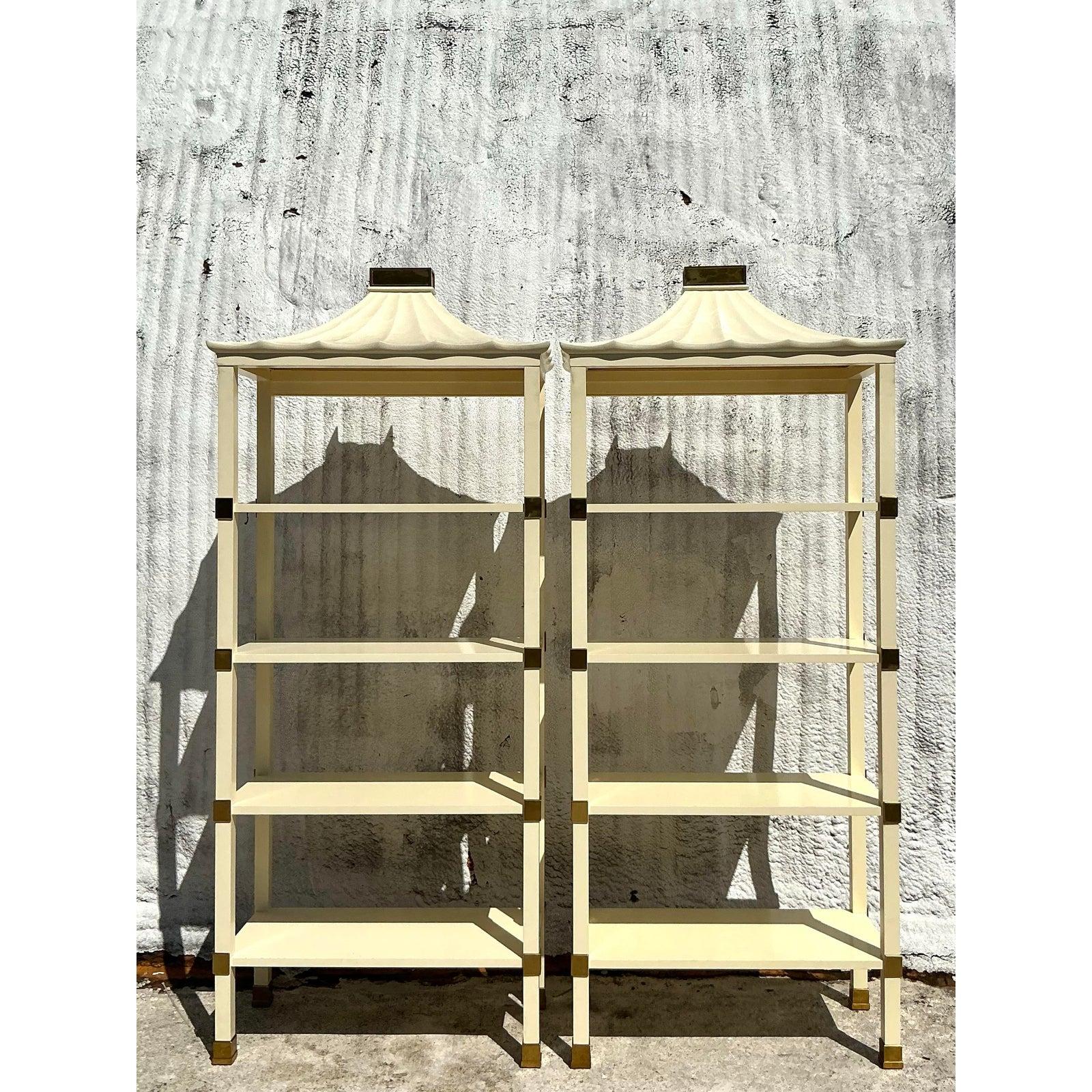 American Regency Henredon Lacquered Pagoda Etagere - A Pair