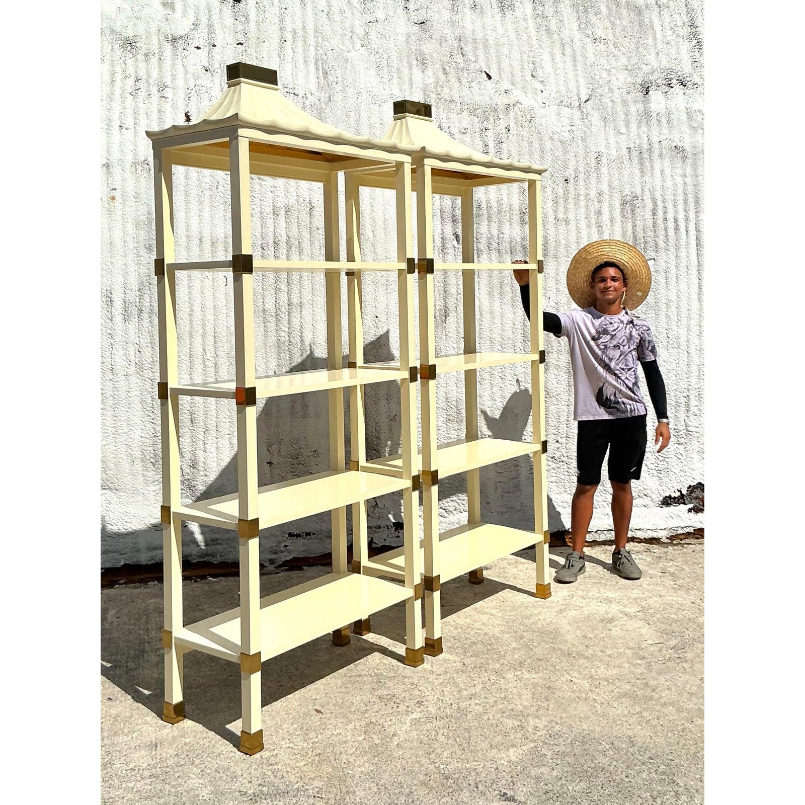 Regency Henredon Lacquered Pagoda Etagere - A Pair In Good Condition In West Palm Beach, FL