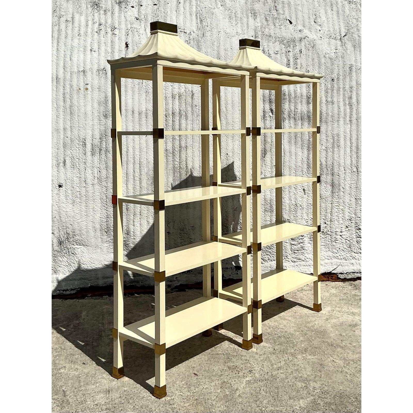 Contemporary Regency Henredon Lacquered Pagoda Etagere - A Pair