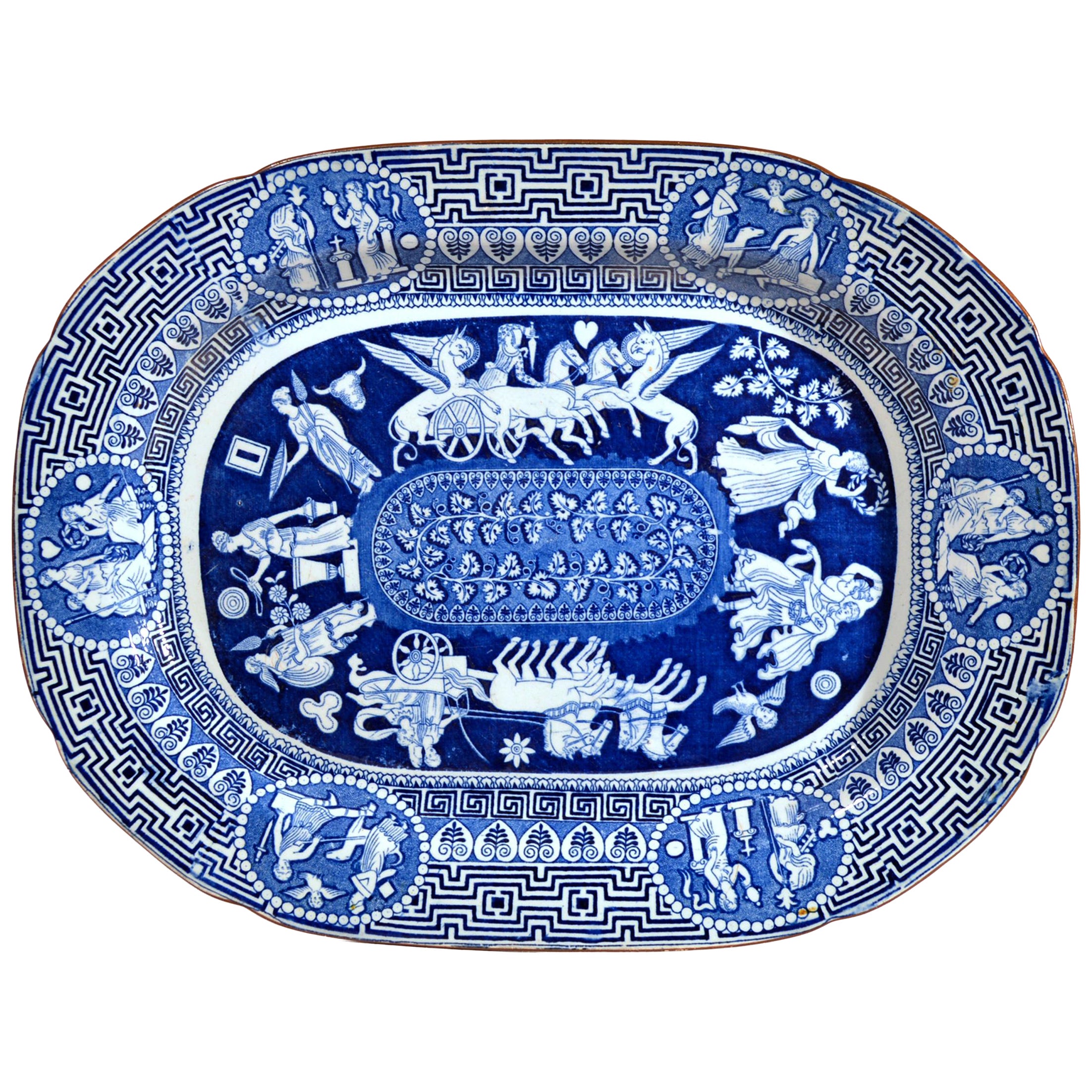 Regency Herculaneum Greek Pattern Blue Printed Pottery Dish