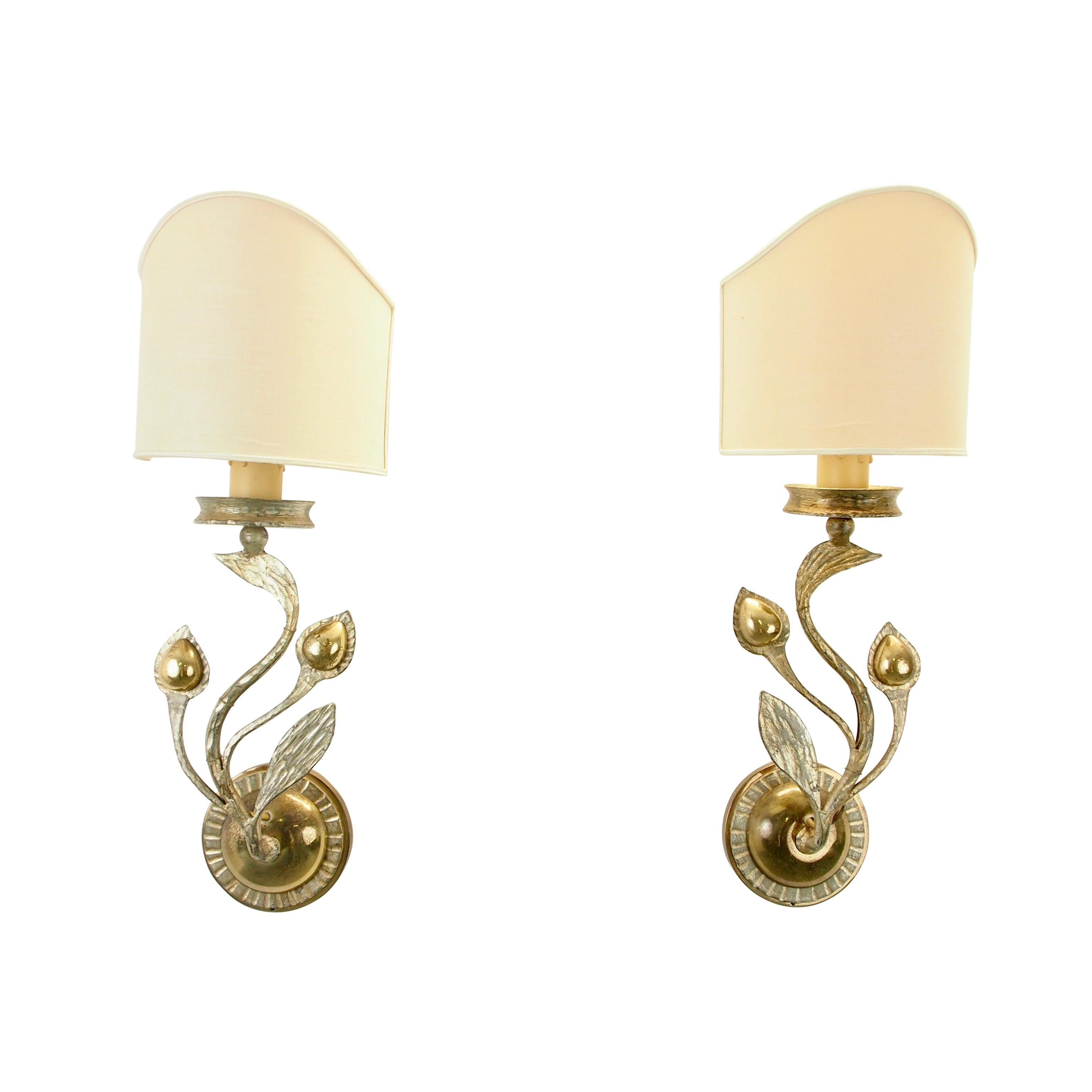 Regency Hollywood Florentiner Pair of Brass Sconces Handcrafted by Hans Moller