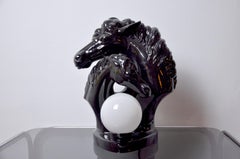 Regency "Horses" Lamp in Black Ceramic, France, 1980