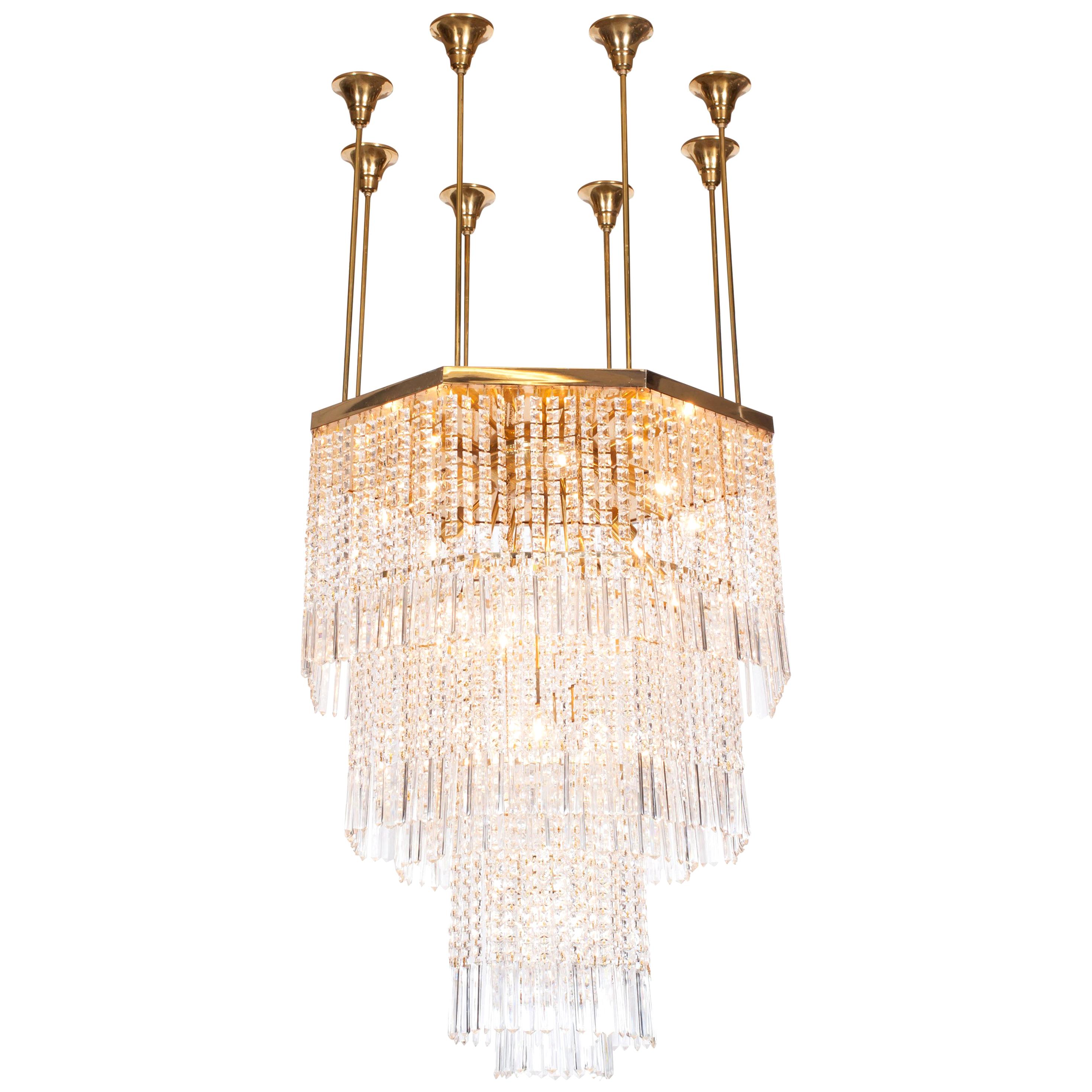 Regency Impressive Brass and Glass Chandelier, Italy, 1950s For Sale