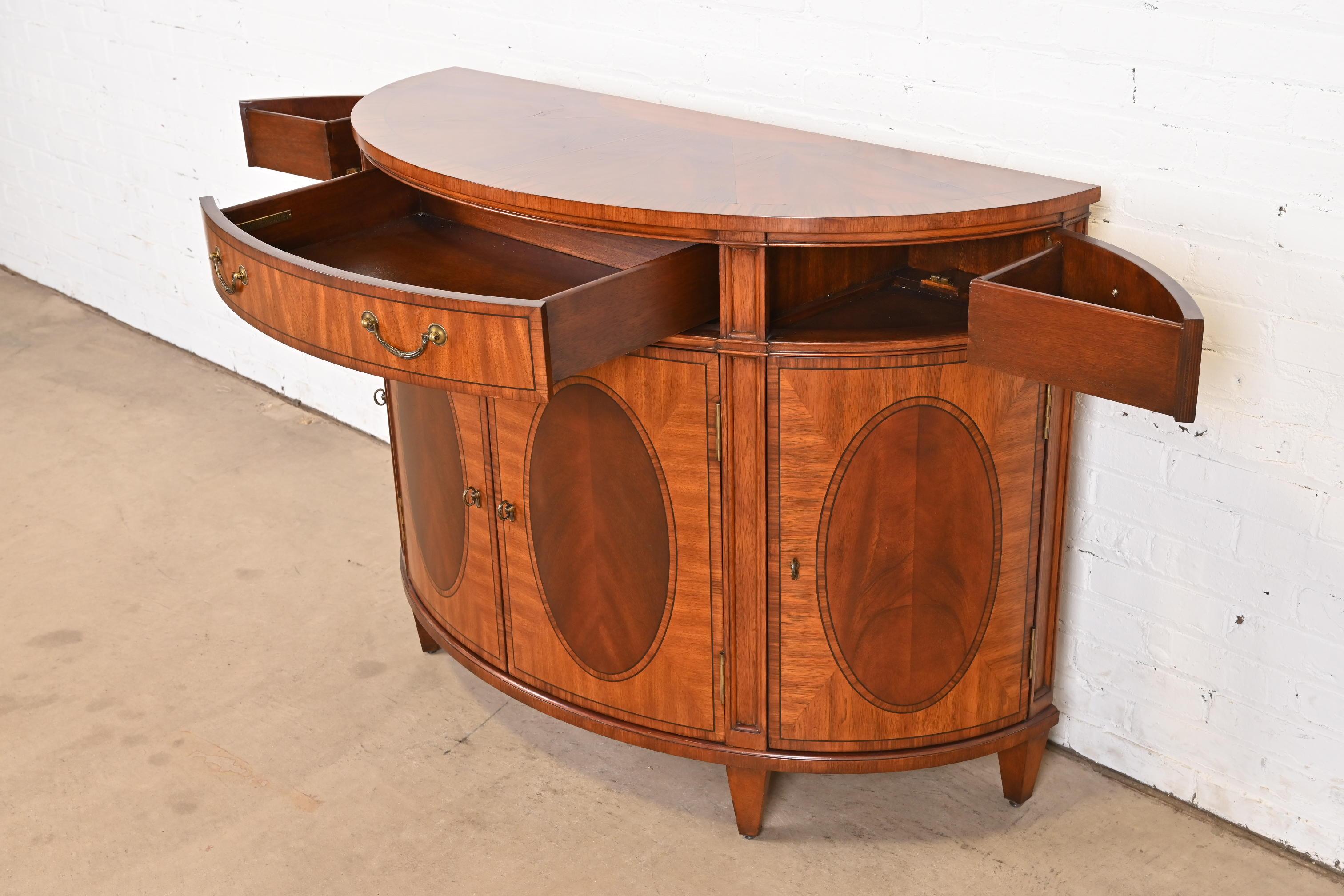 Regency Inlaid Mahogany Demilune Sideboard or Bar Cabinet For Sale 4