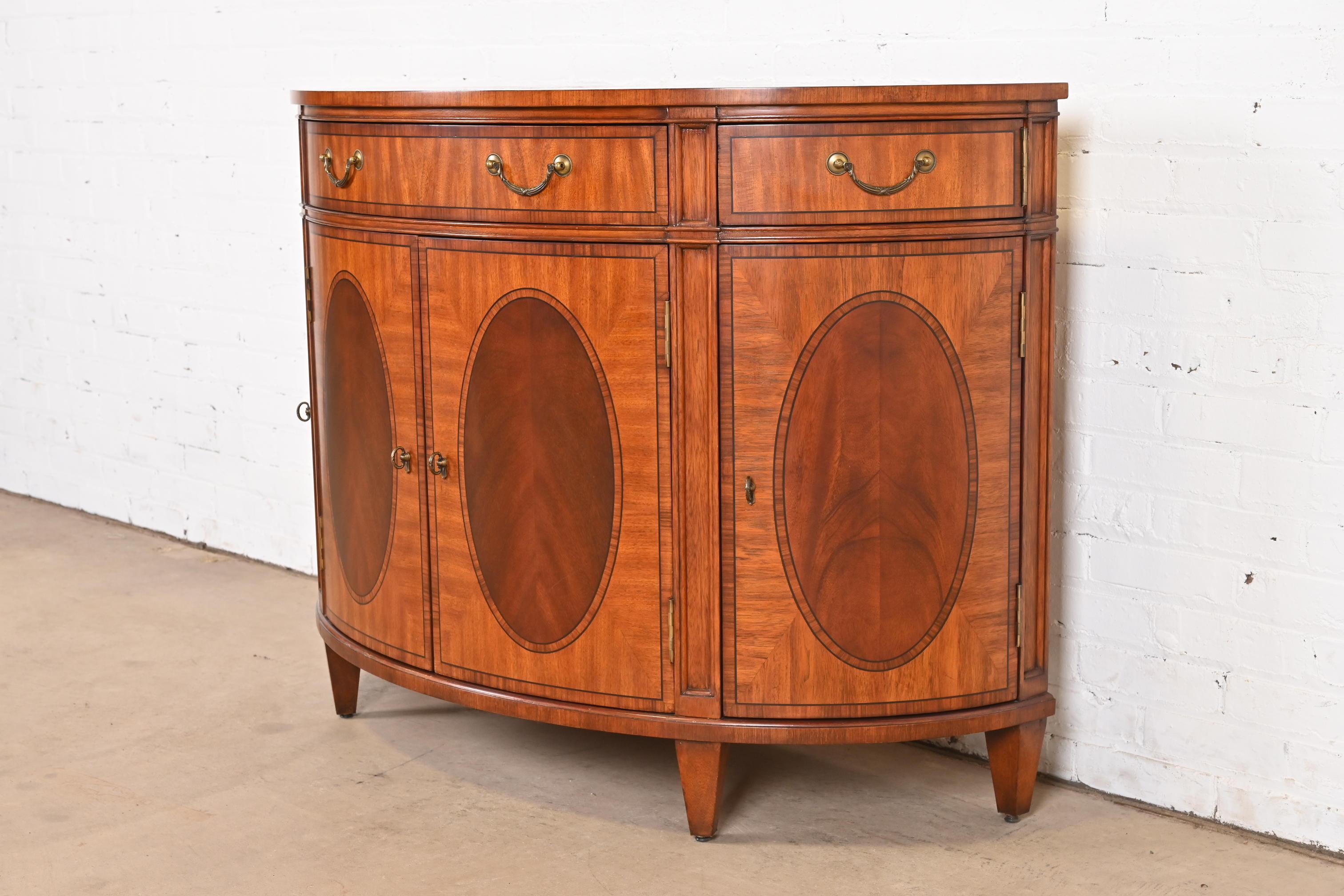 Regency Inlaid Mahogany Demilune Sideboard or Bar Cabinet In Good Condition For Sale In South Bend, IN