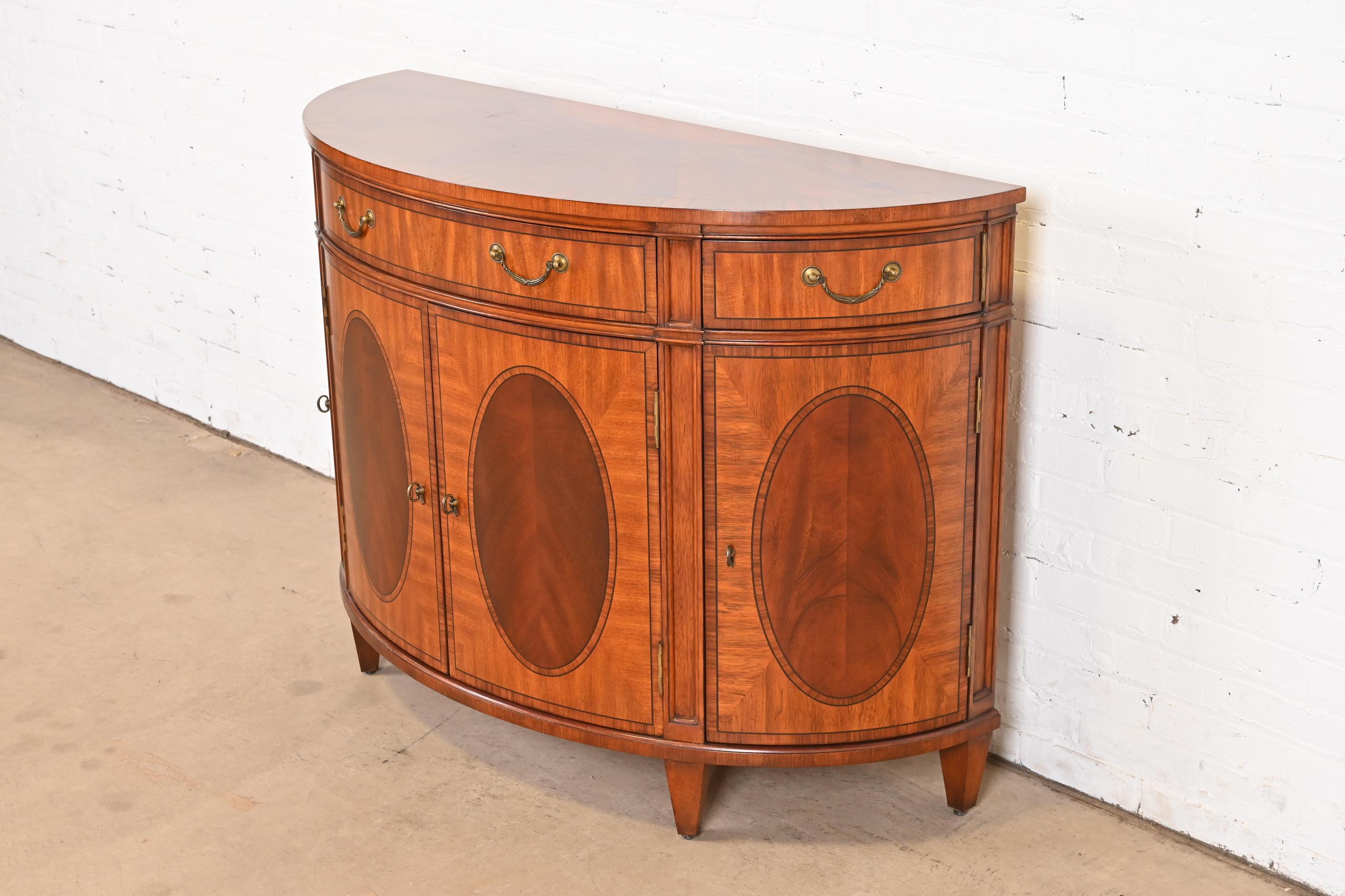 20th Century Regency Inlaid Mahogany Demilune Sideboard or Bar Cabinet For Sale