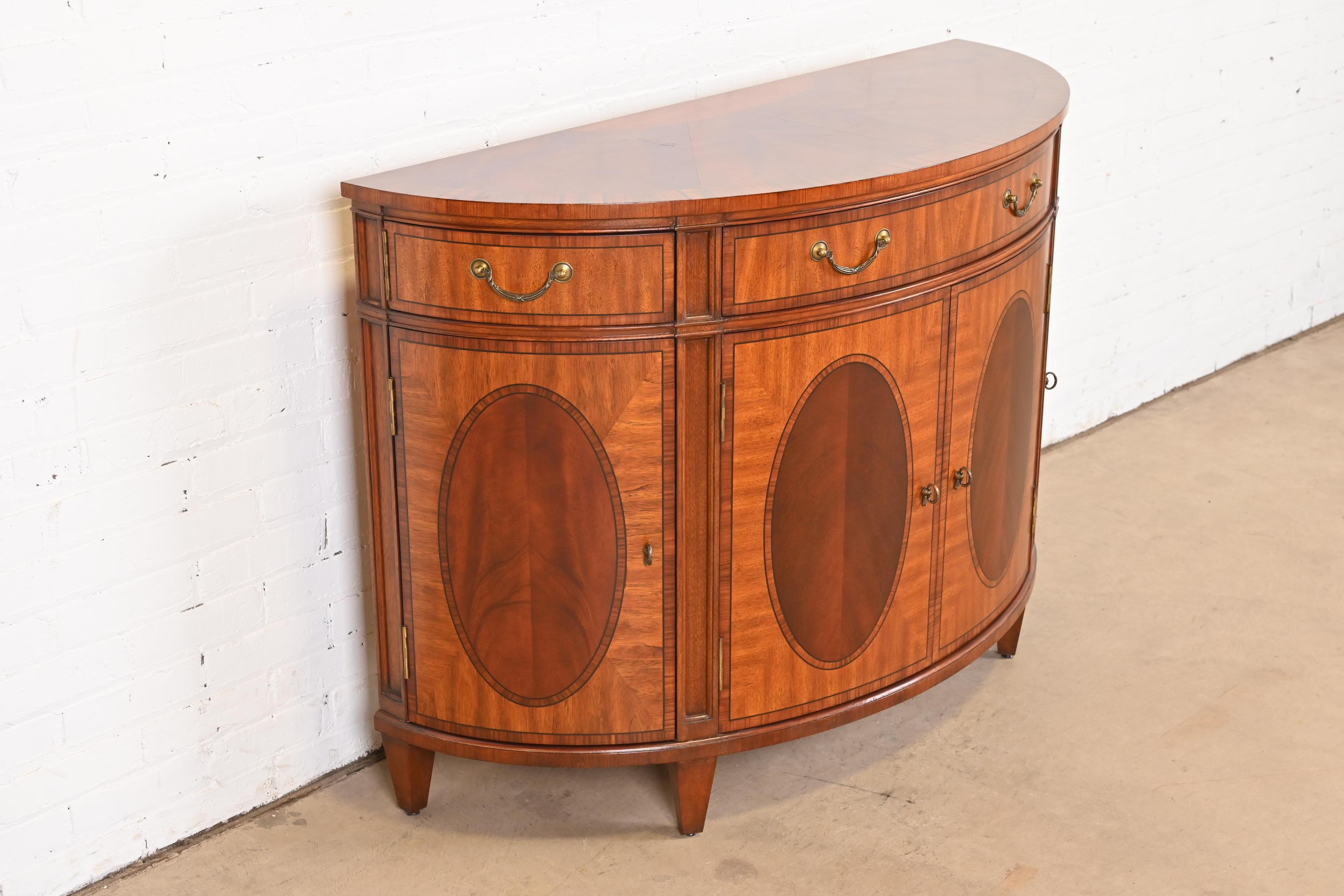 Regency Inlaid Mahogany Demilune Sideboard or Bar Cabinet For Sale 1