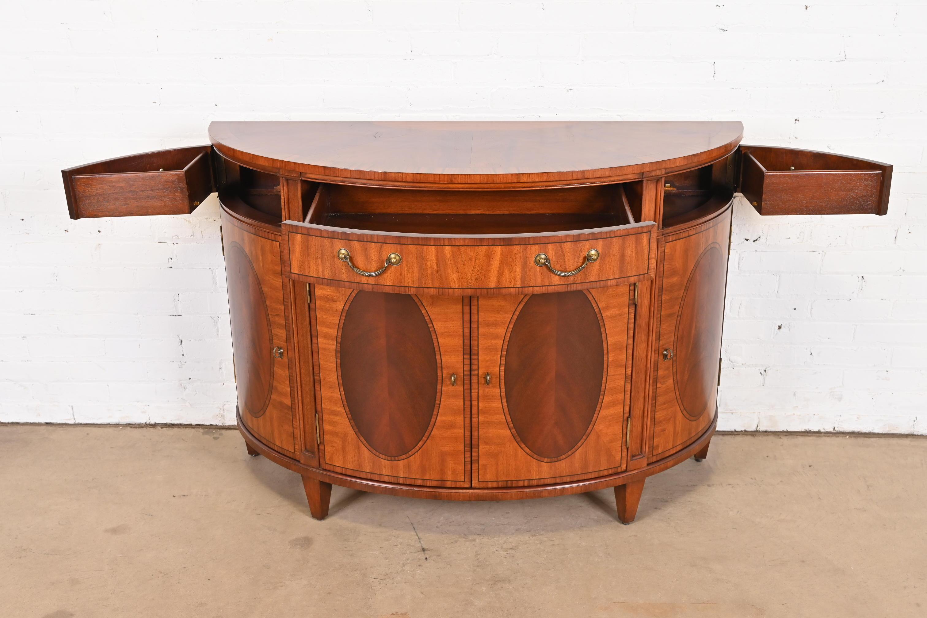 Regency Inlaid Mahogany Demilune Sideboard or Bar Cabinet For Sale 2