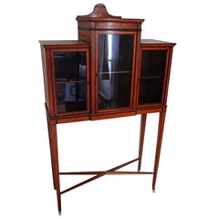 Regency Inspired Sheraton Satinwood Inlaid Breakfront Cabinet