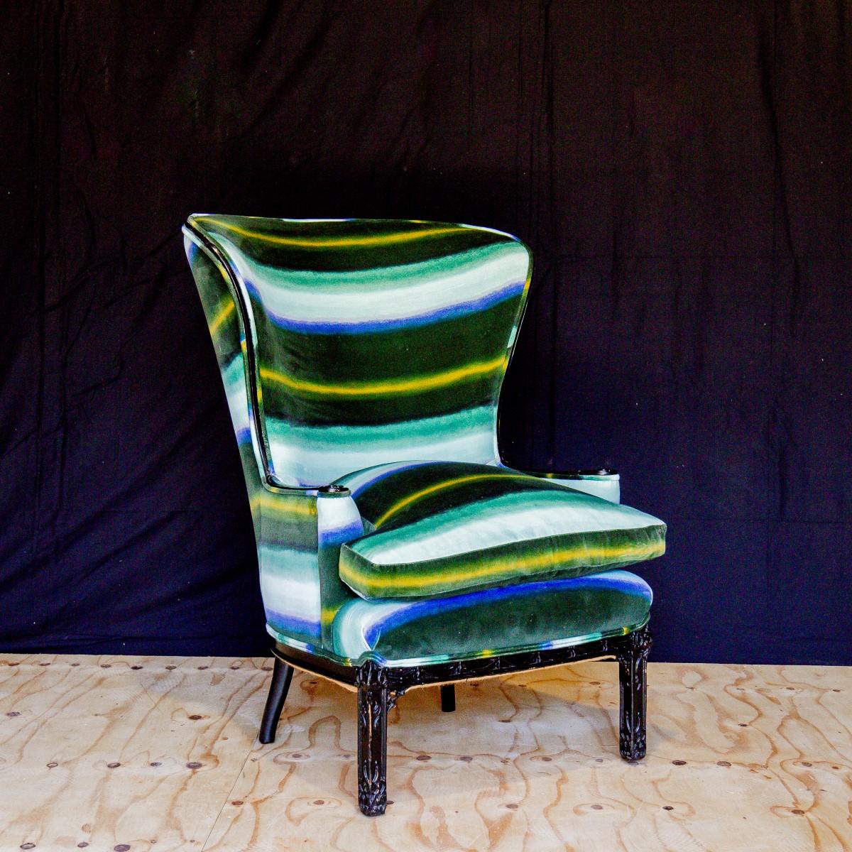 Mid-20th Century Regency Inspired Wingback Chair with Buttoned Upholstery