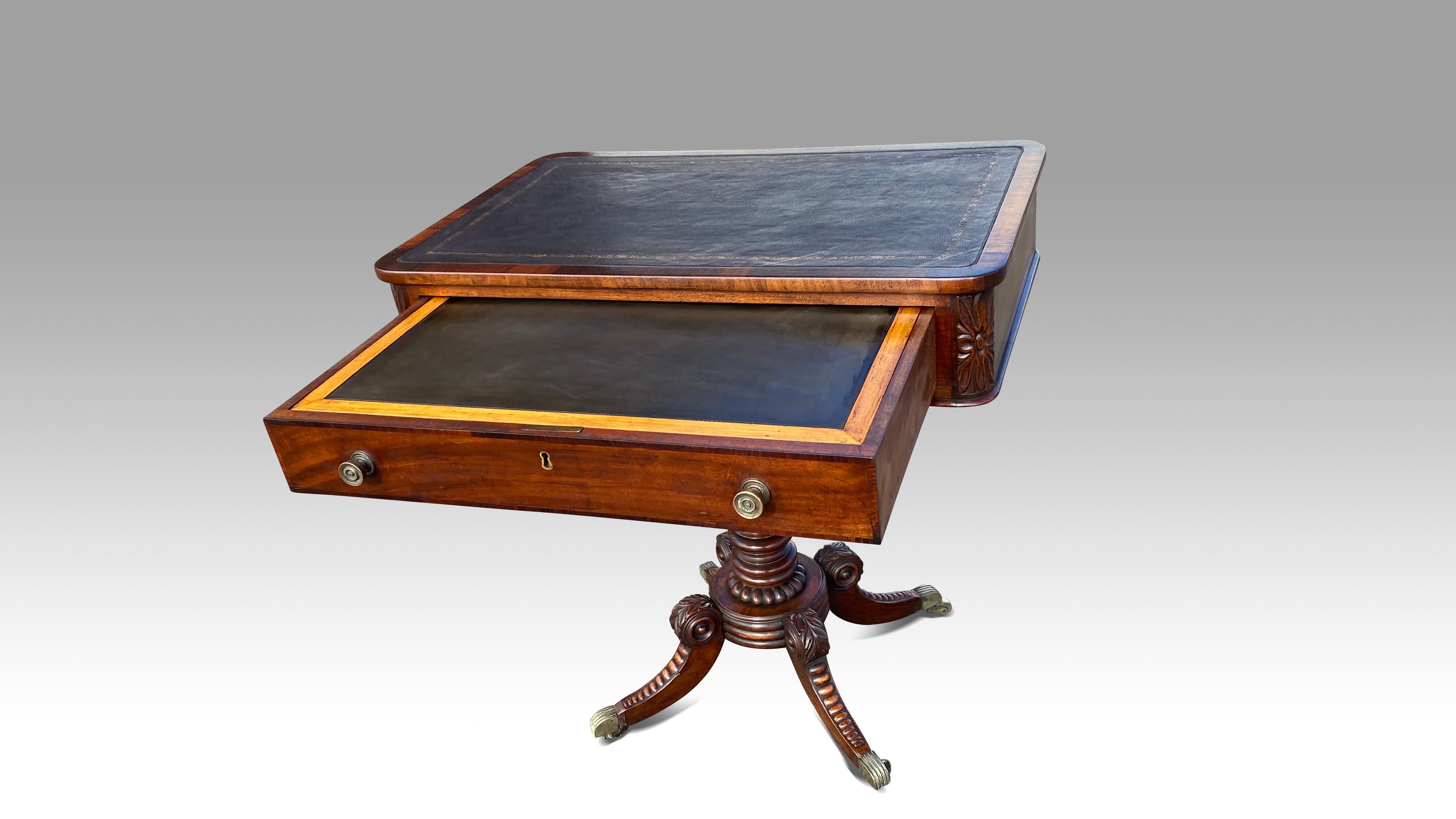 Carved Regency Irish Mahogany Writing Table in the Manner of Williams & Gibton, Dublin For Sale