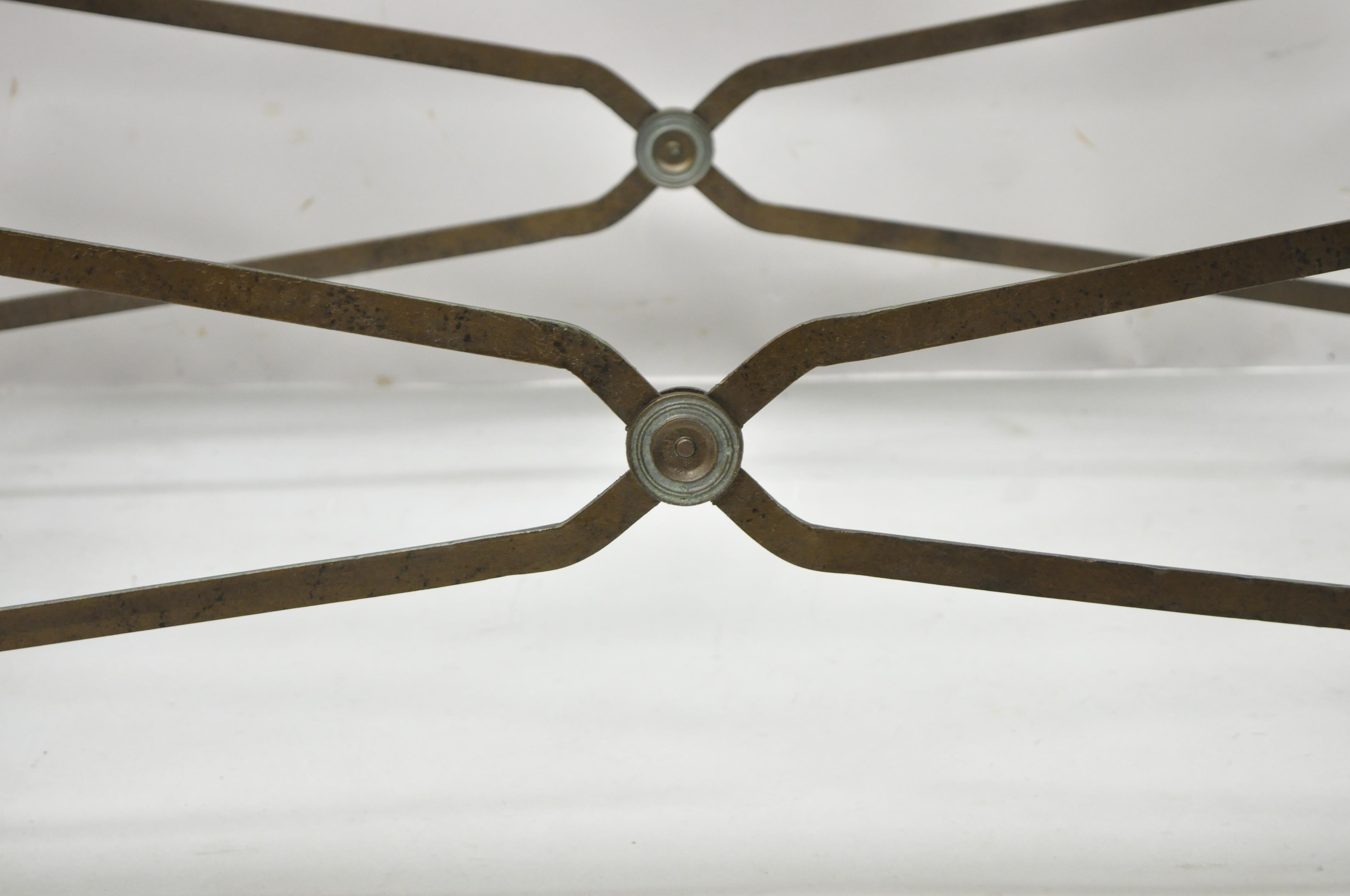20th Century Regency Iron Leather Rectangular Glass Top Paw Feet Coffee Table Maitland Smith