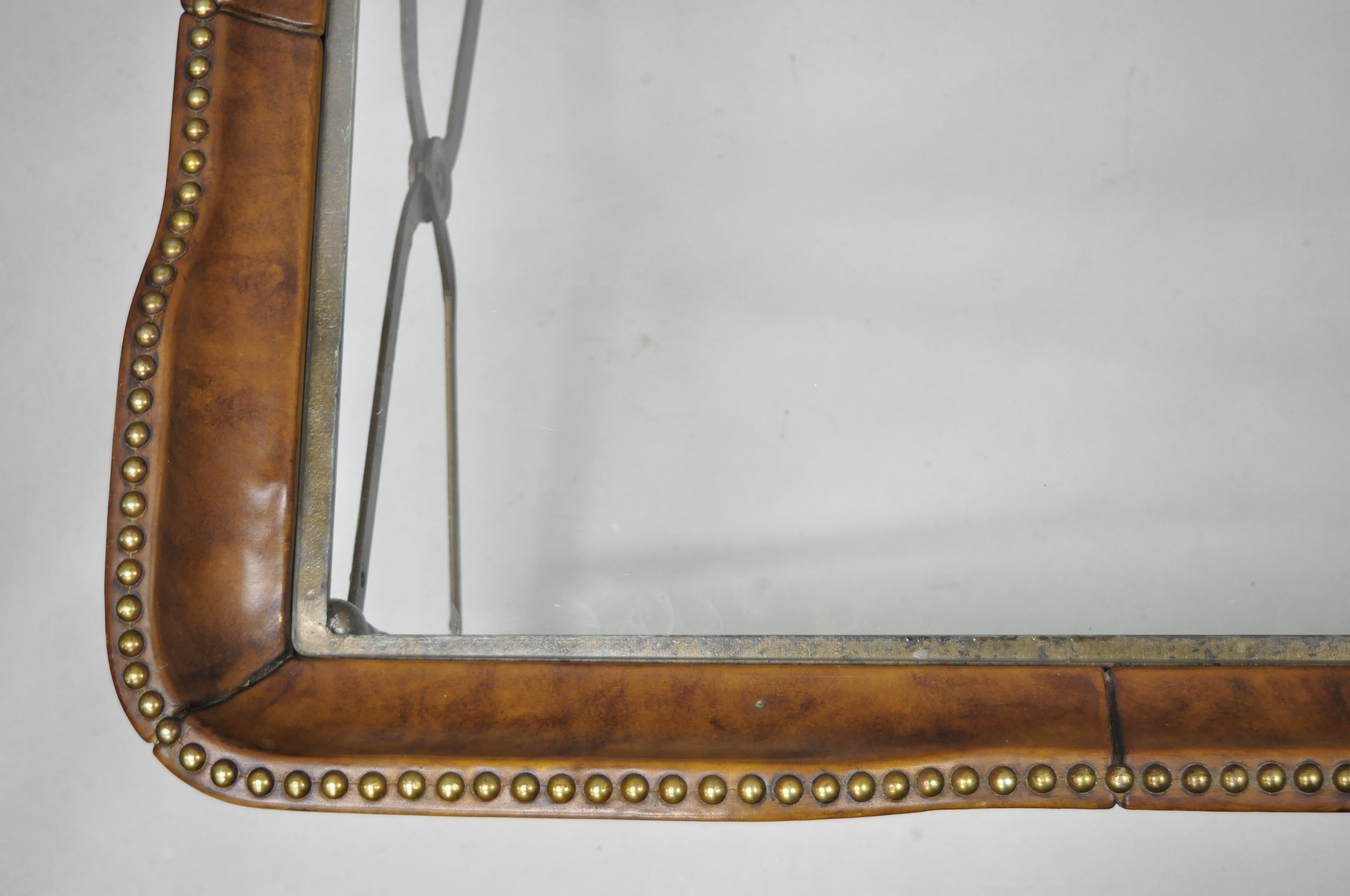Regency Iron Leather Rectangular Glass Top Paw Feet Coffee Table Maitland Smith 1