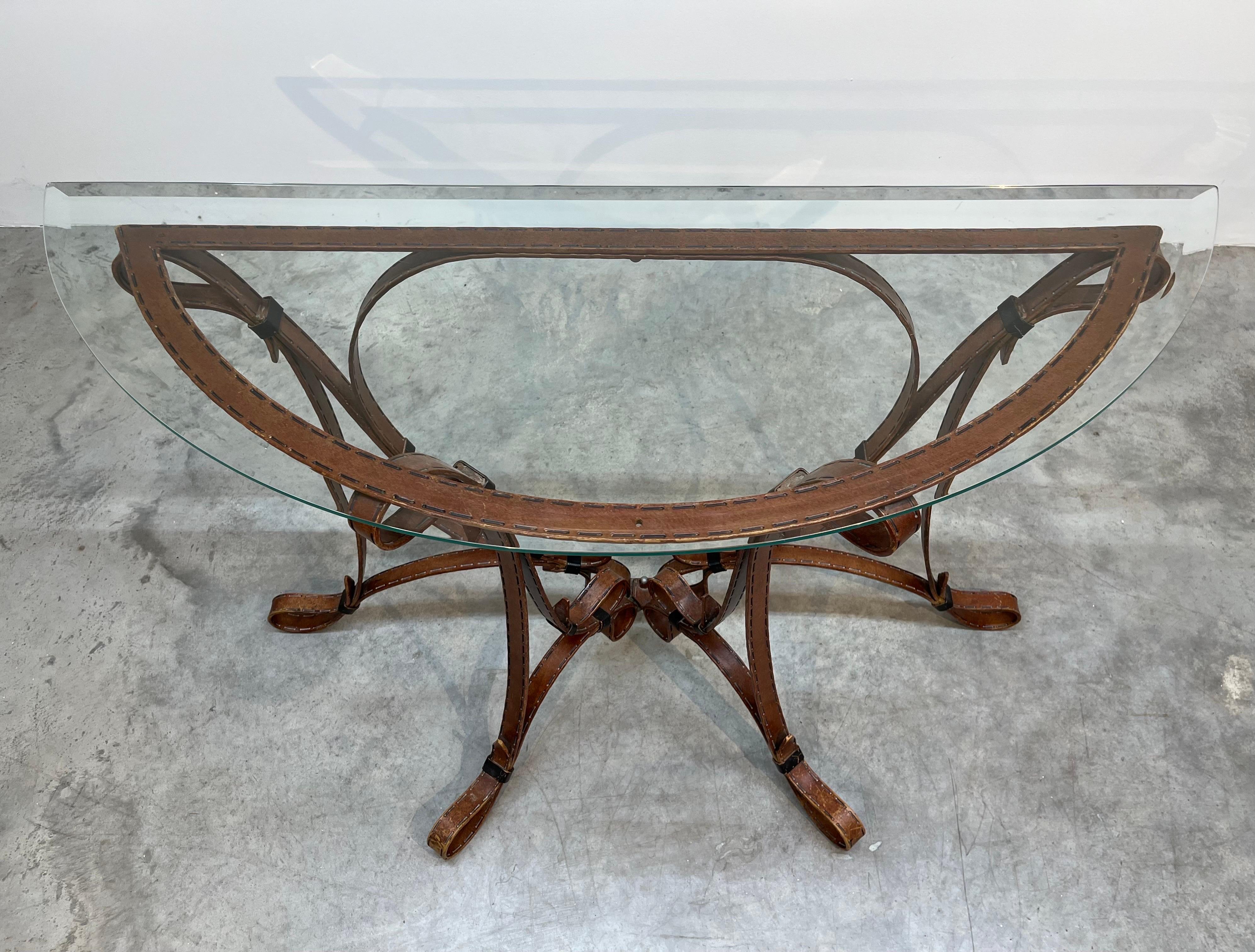 Italian Regency Jacques Adnet Hermes Style Demi-Lune Scrolled Iron Console Table
