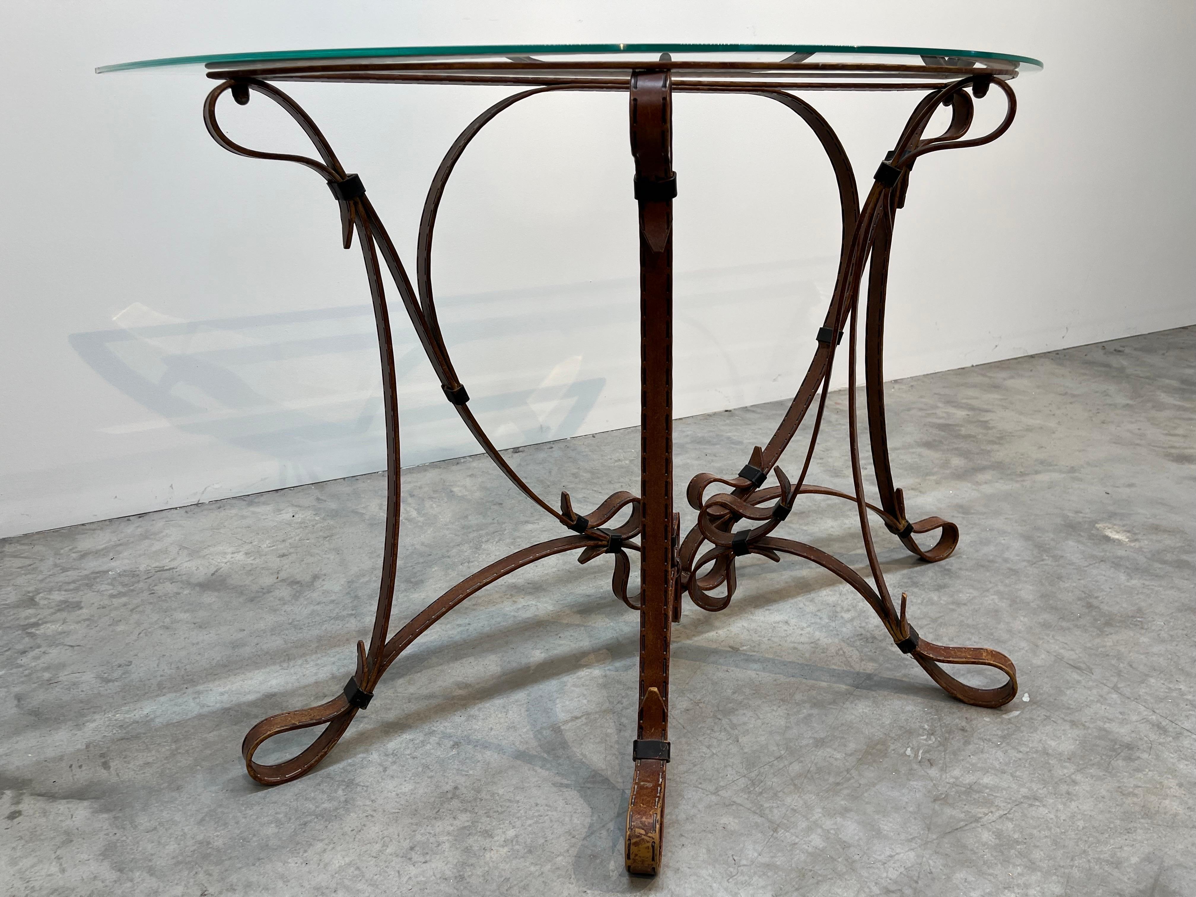 Regency Jacques Adnet Hermes Style Demi-Lune Scrolled Iron Console Table In Good Condition In Southampton, NJ