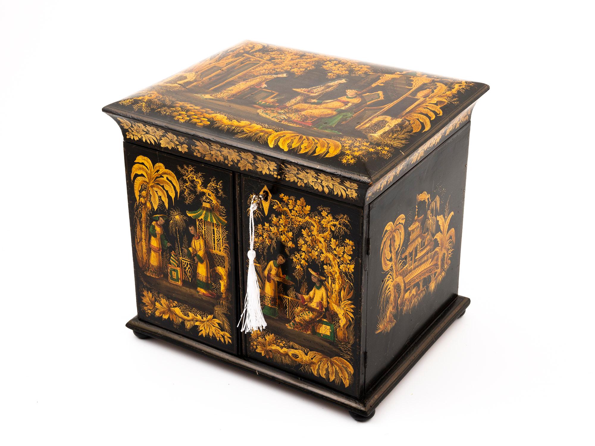 Regency Japanned Chinoiserie Sewing Cabinet For Sale 8