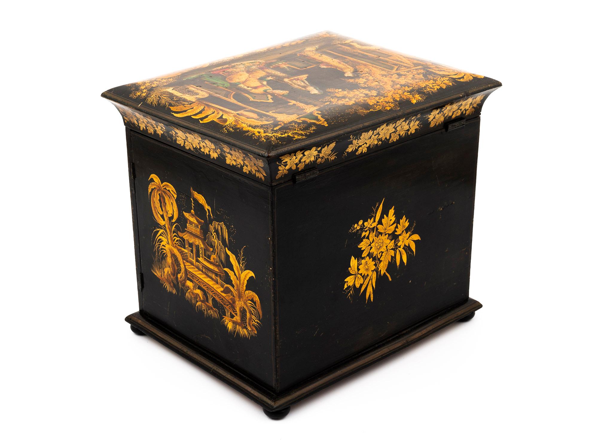 Regency Japanned Chinoiserie Sewing Cabinet In Good Condition For Sale In Northampton, GB