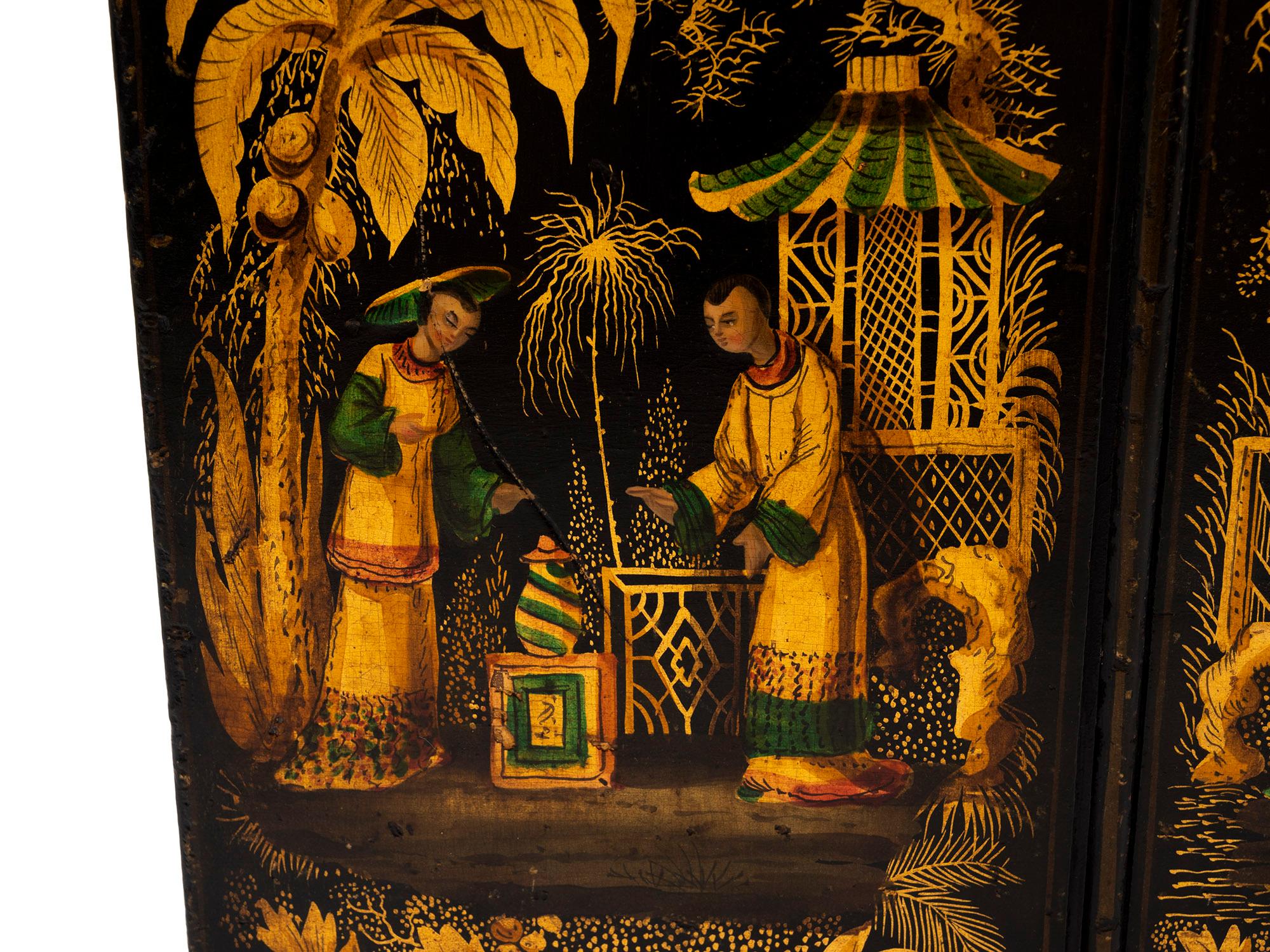 19th Century Regency Japanned Chinoiserie Sewing Cabinet For Sale