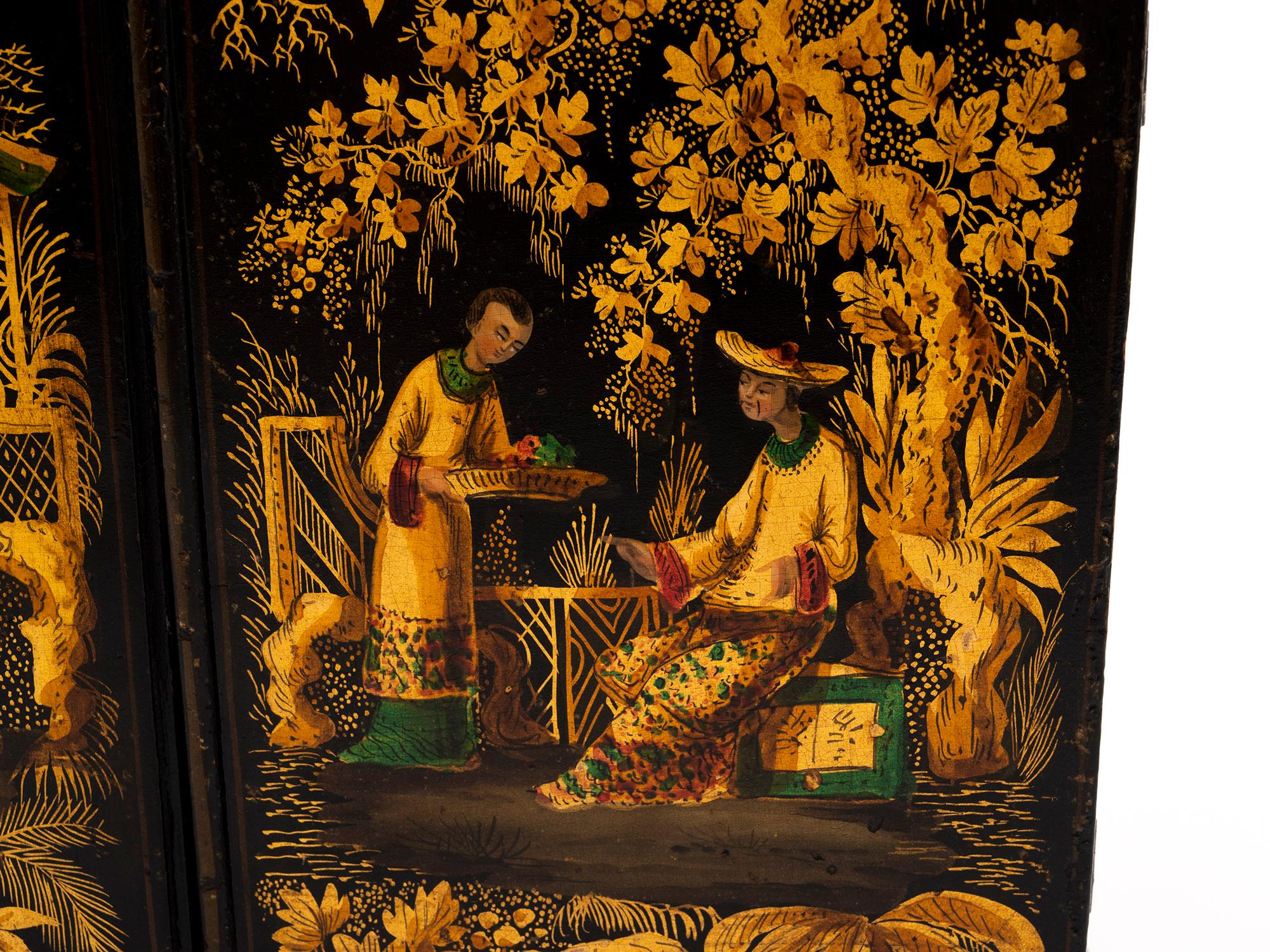 Paper Regency Japanned Chinoiserie Sewing Cabinet For Sale
