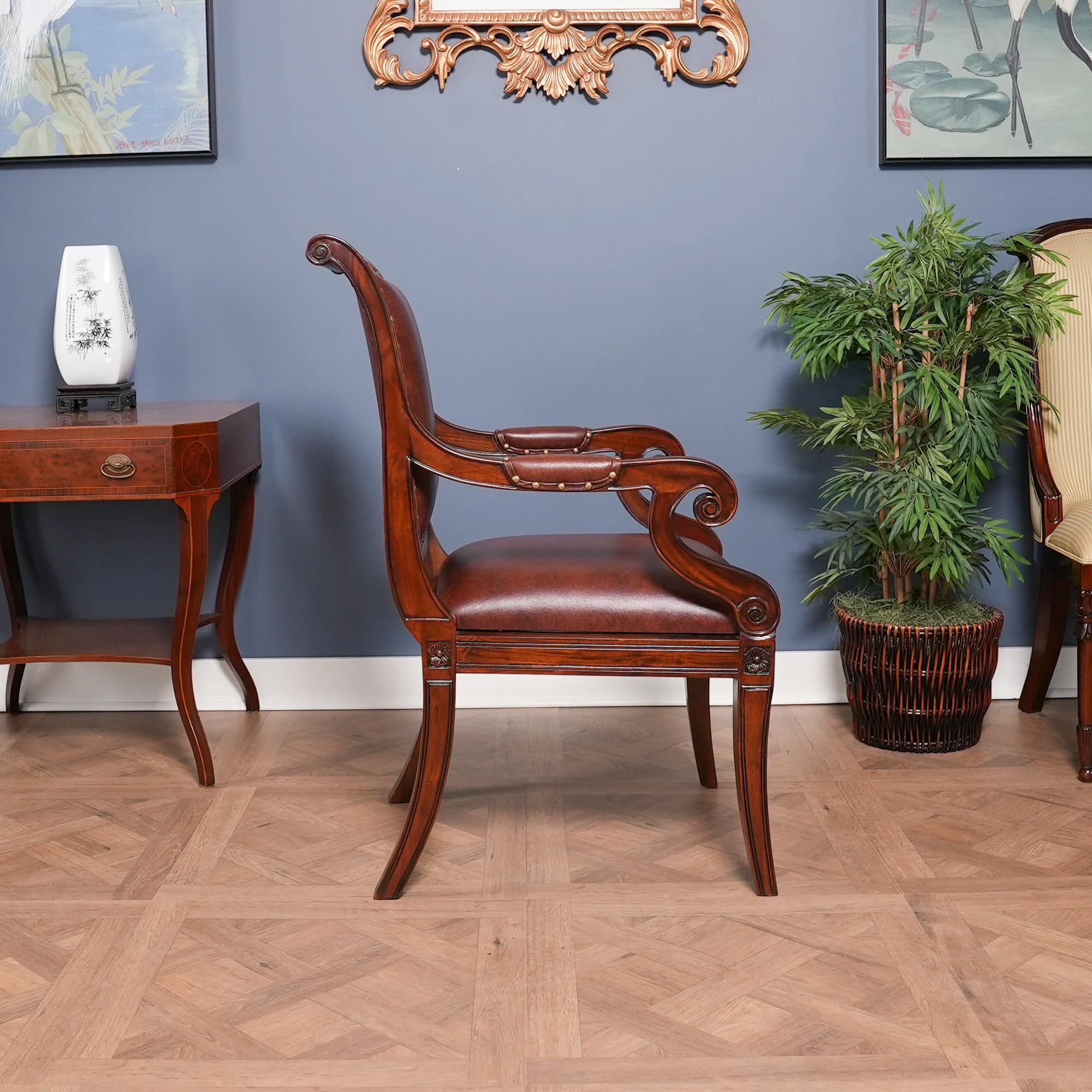 Renaissance Regency Leather Arm Chair For Sale