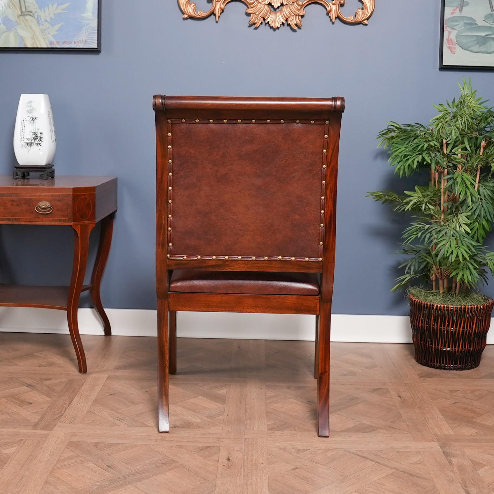 Hand-Carved Regency Leather Arm Chair For Sale