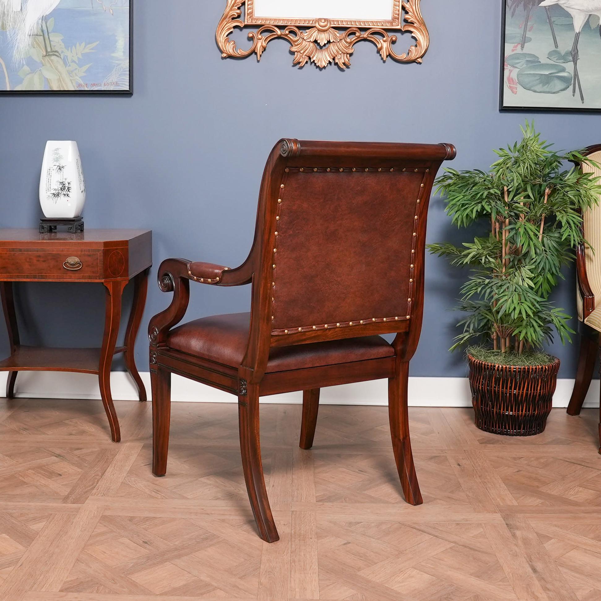 Regency Leather Arm Chair In New Condition For Sale In Annville, PA