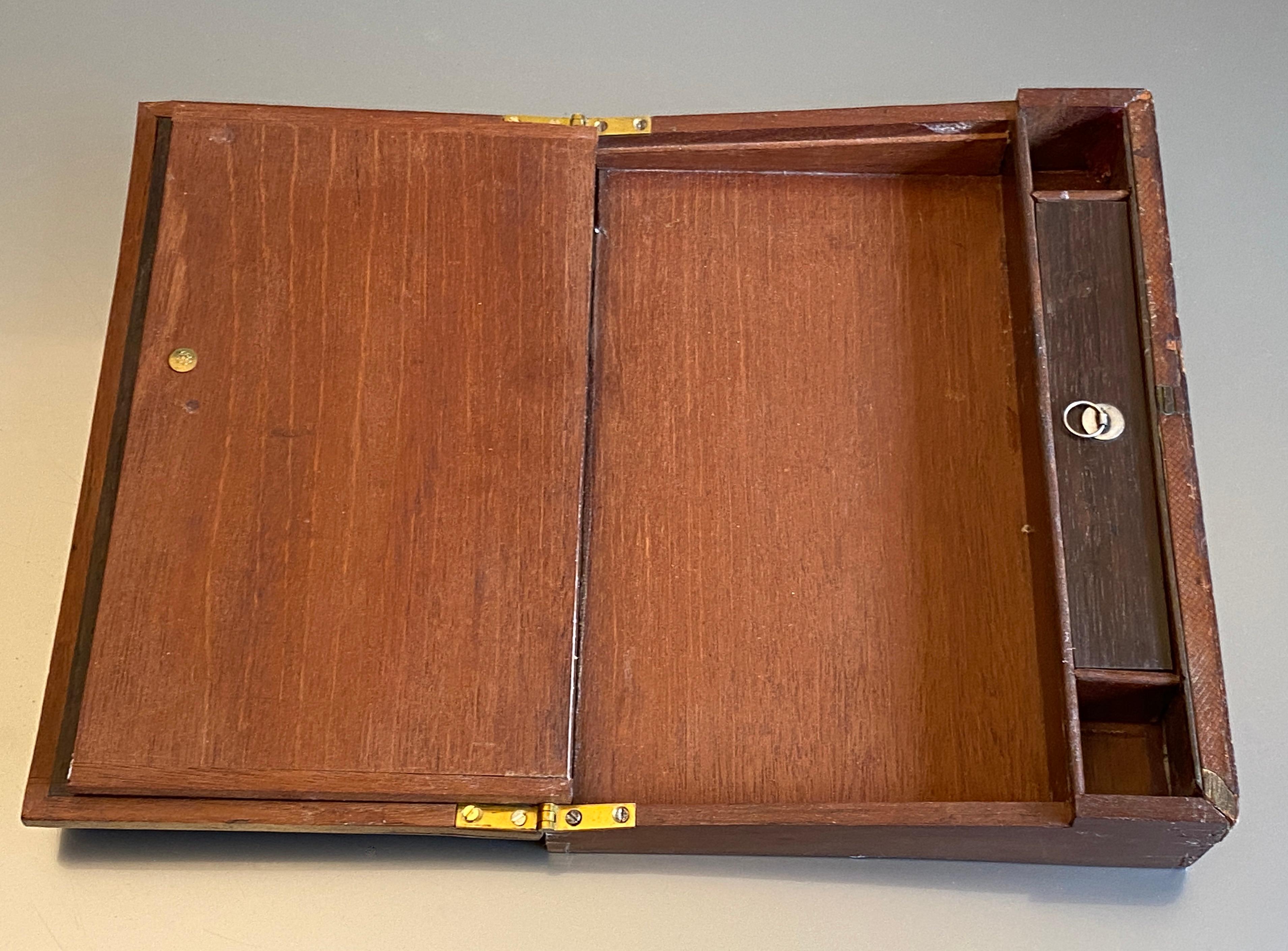 Regency Leder gebundene Schreibschräge Nähen Schmuckkästchen Graviert 