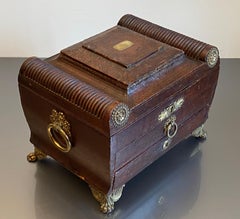 Regency Leather Bound Writing Slope Sewing Jewellery Box Engraved "K" 1818