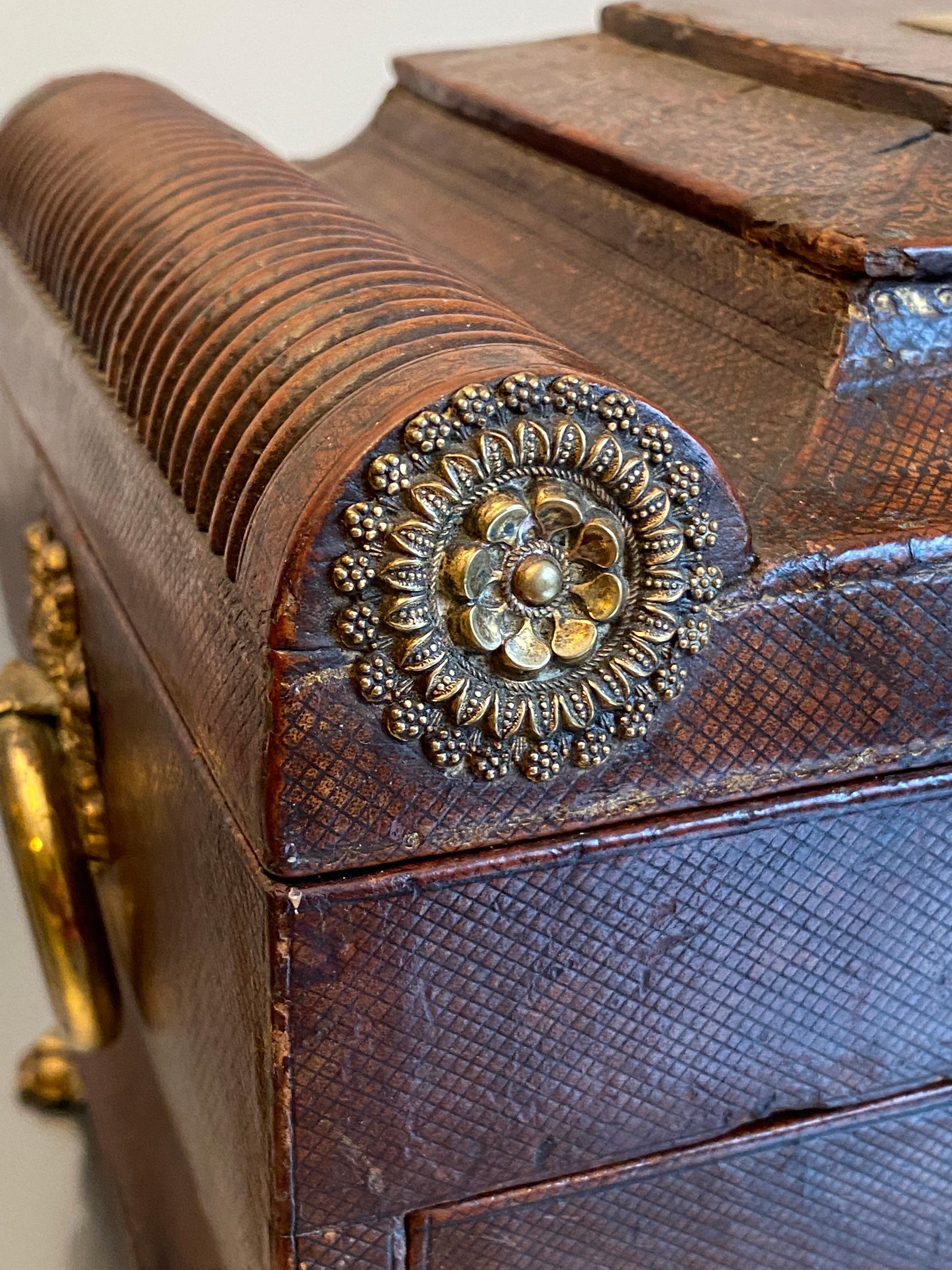 Regency Leder gebundene Schreibschräge Nähen Schmuckkästchen Graviert 