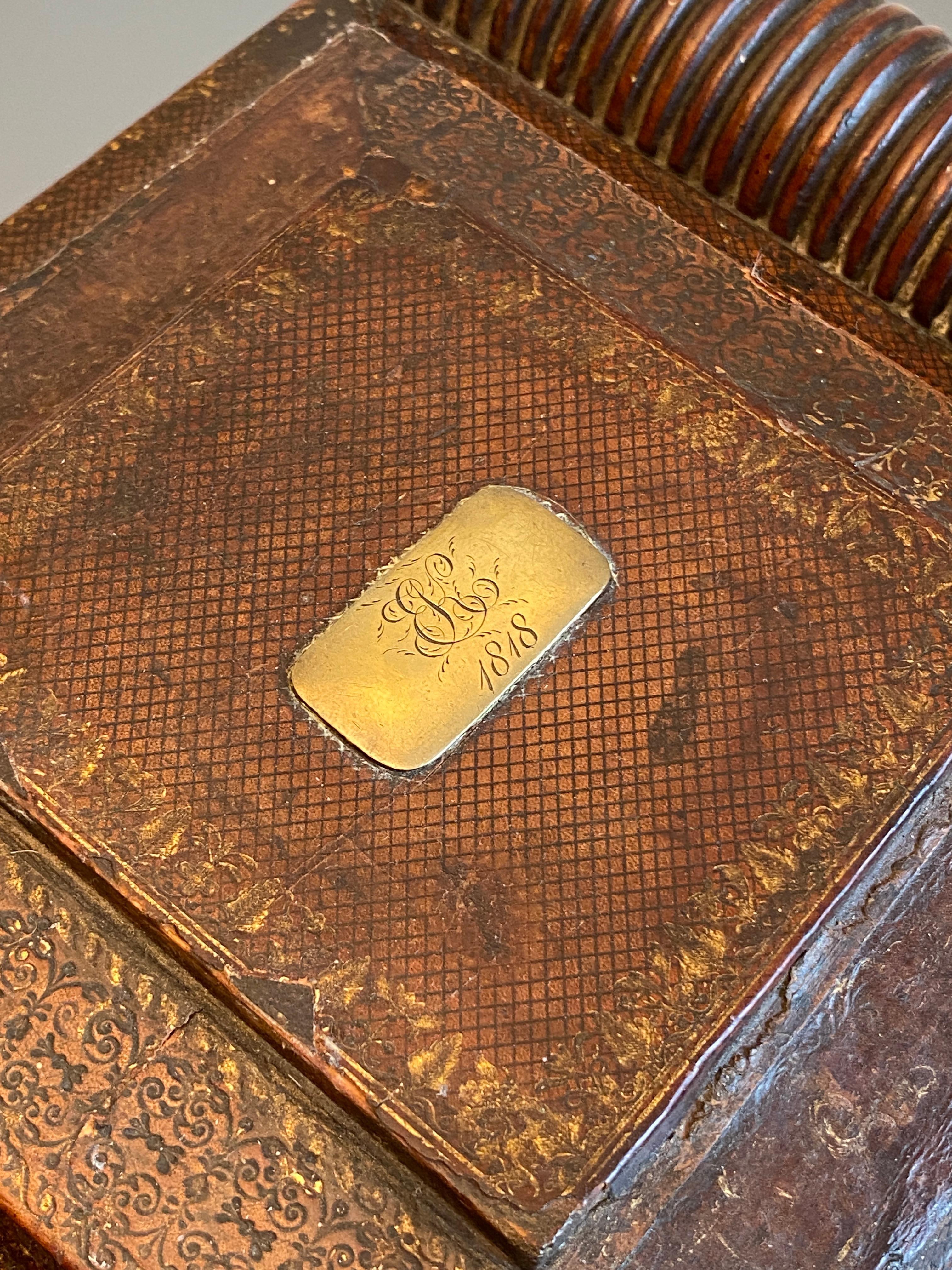 Regency Leder gebundene Schreibschräge Nähen Schmuckkästchen Graviert 