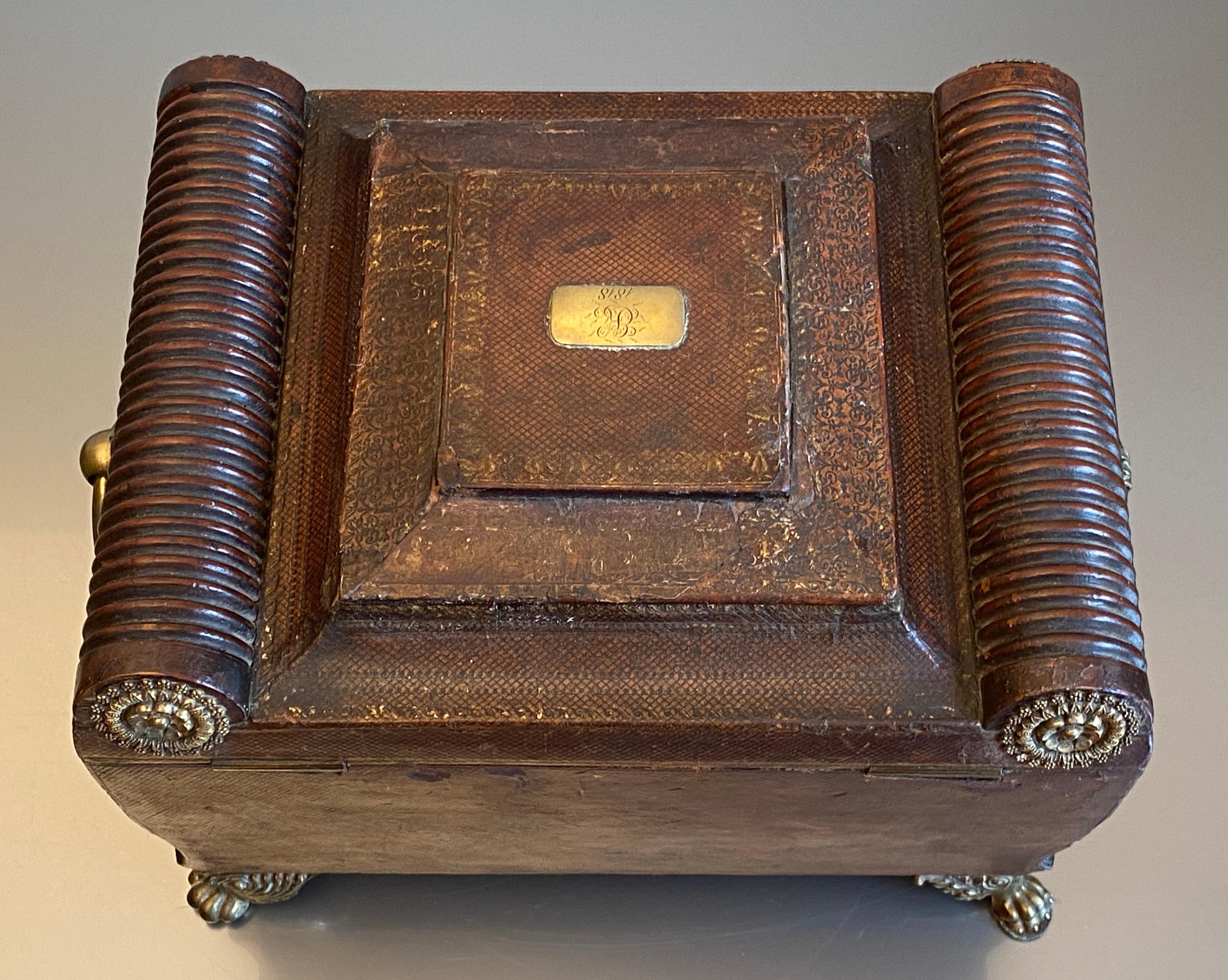 Regency Leder gebundene Schreibschräge Nähen Schmuckkästchen Graviert 