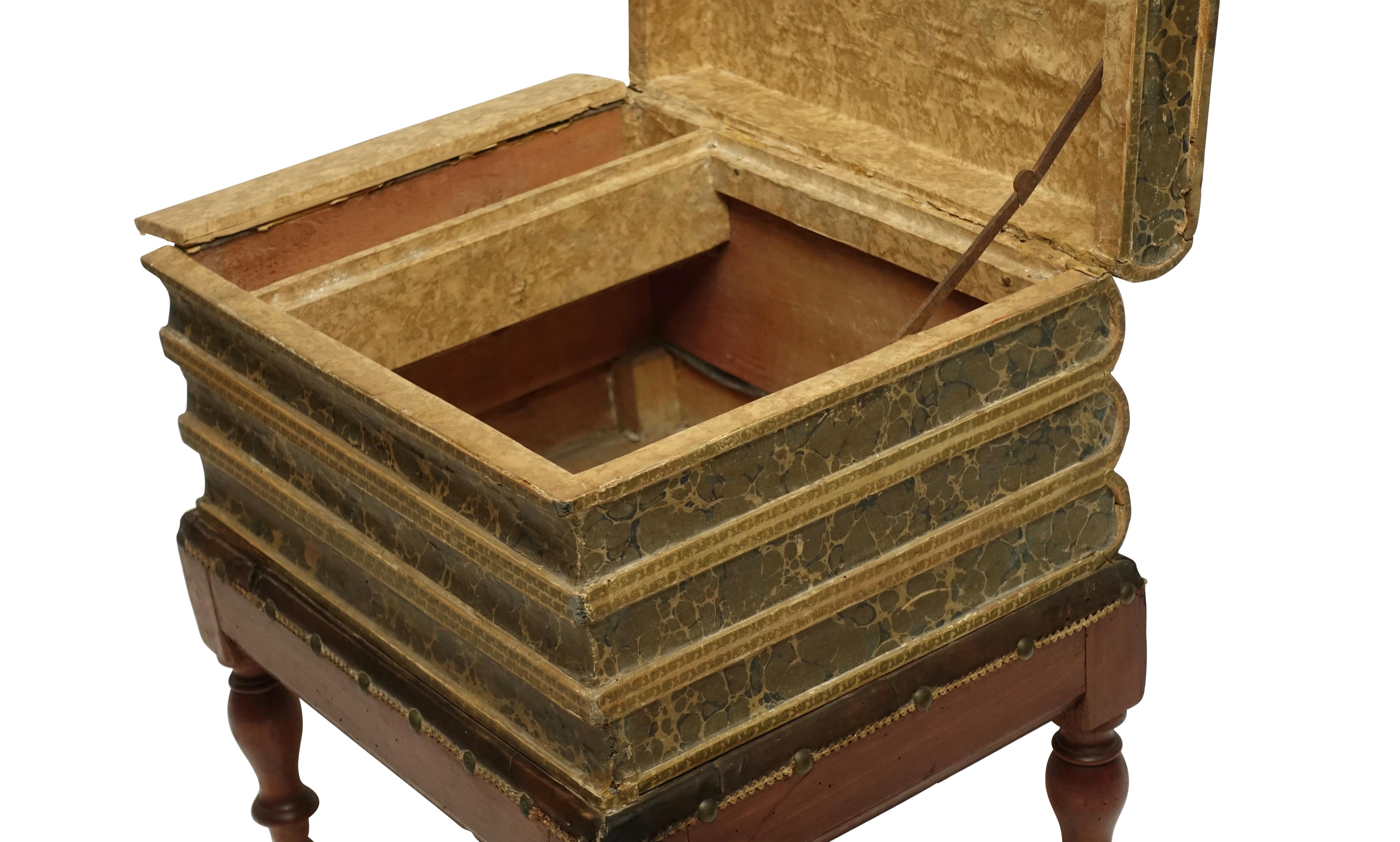 Regency Leather Faux Book Box on Painted Stand or End Table, English, circa 1830 For Sale 6