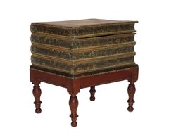 Regency Leather Faux Book Box on Painted Stand or End Table, English, circa 1830