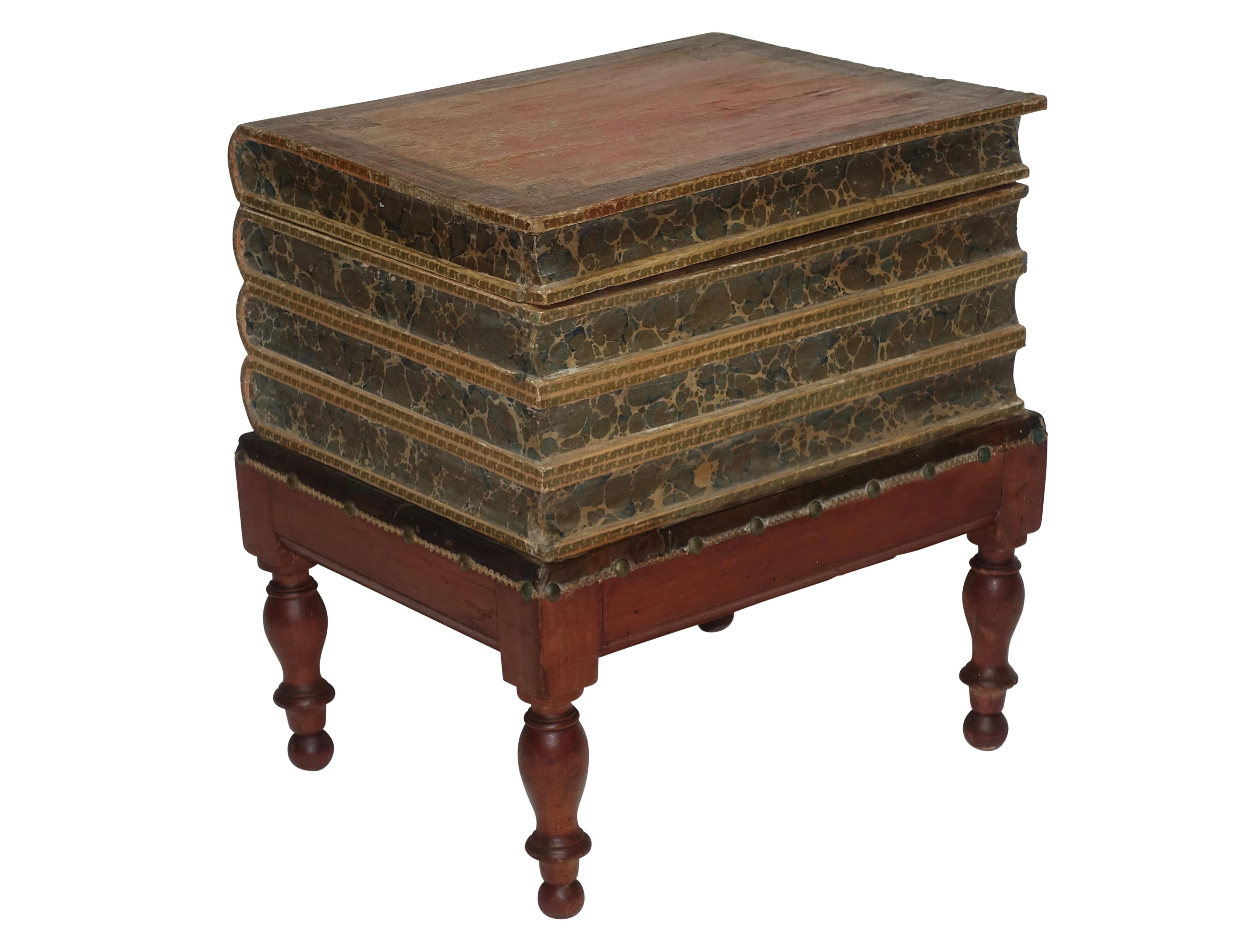 Regency Leather Faux Book Box on Painted Stand or End Table, English, circa 1830 In Good Condition For Sale In San Francisco, CA