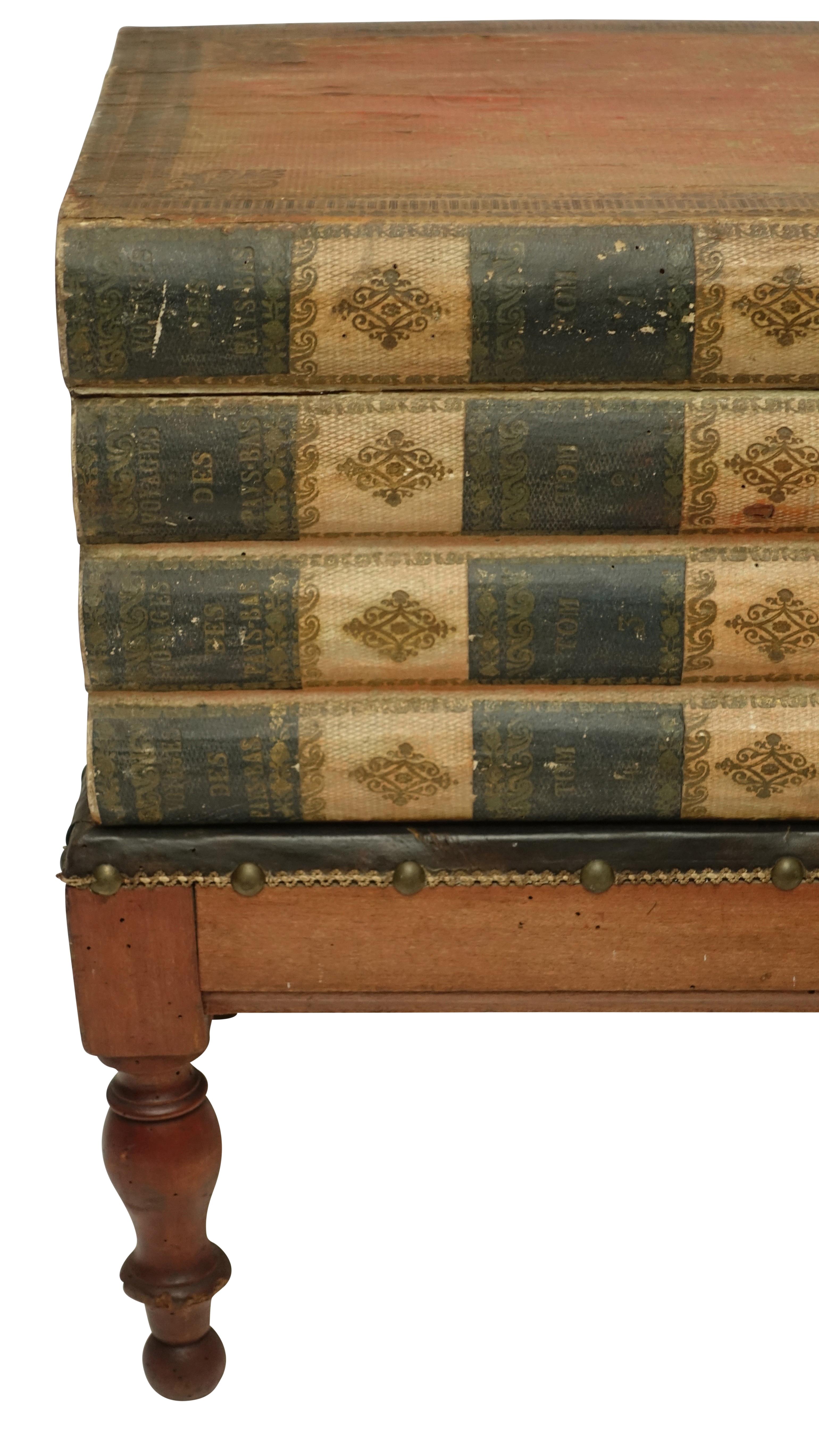 19th Century Regency Leather Faux Book Box on Painted Stand or End Table, English, circa 1830 For Sale