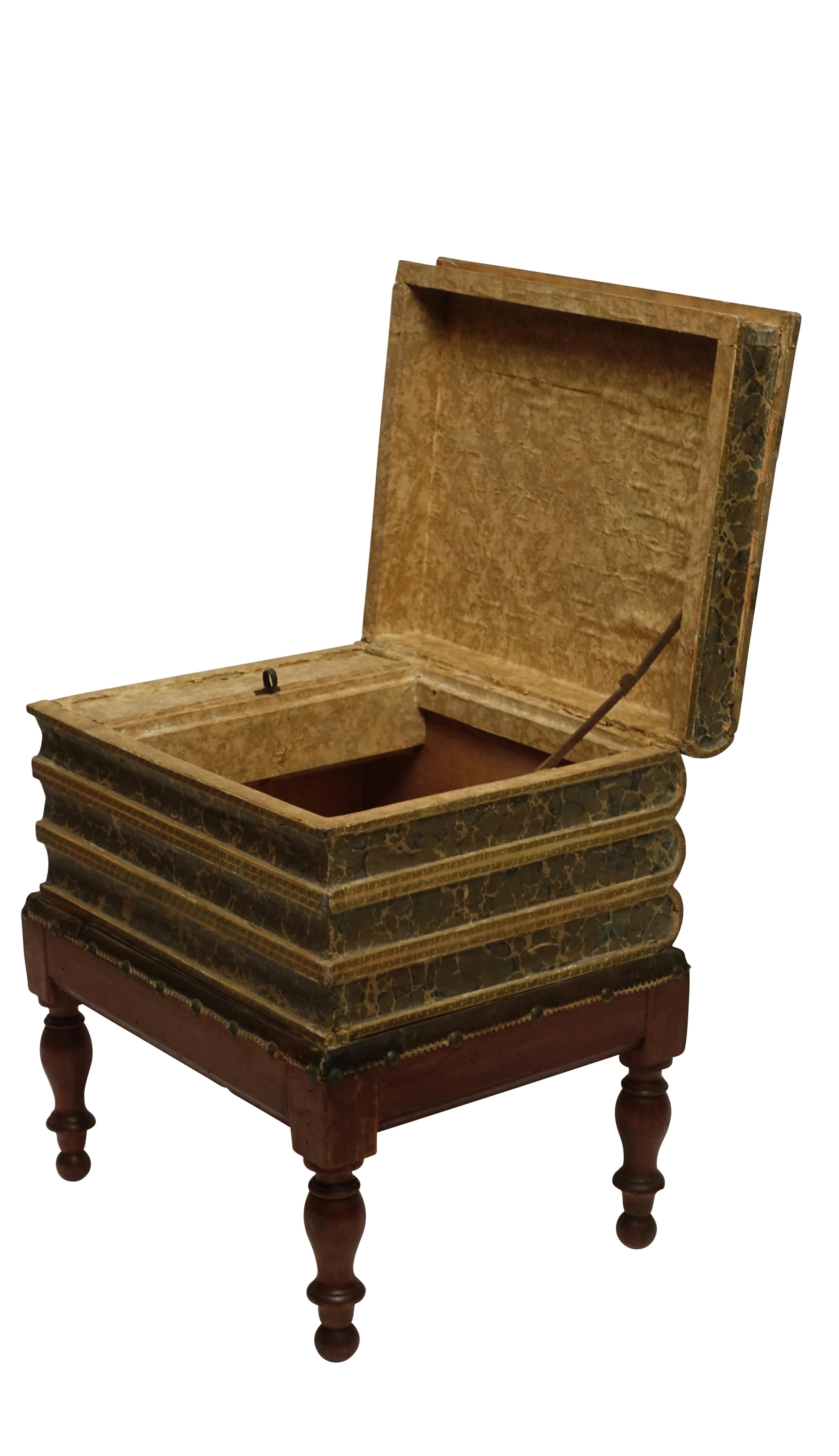 Regency Leather Faux Book Box on Painted Stand or End Table, English, circa 1830 For Sale 3