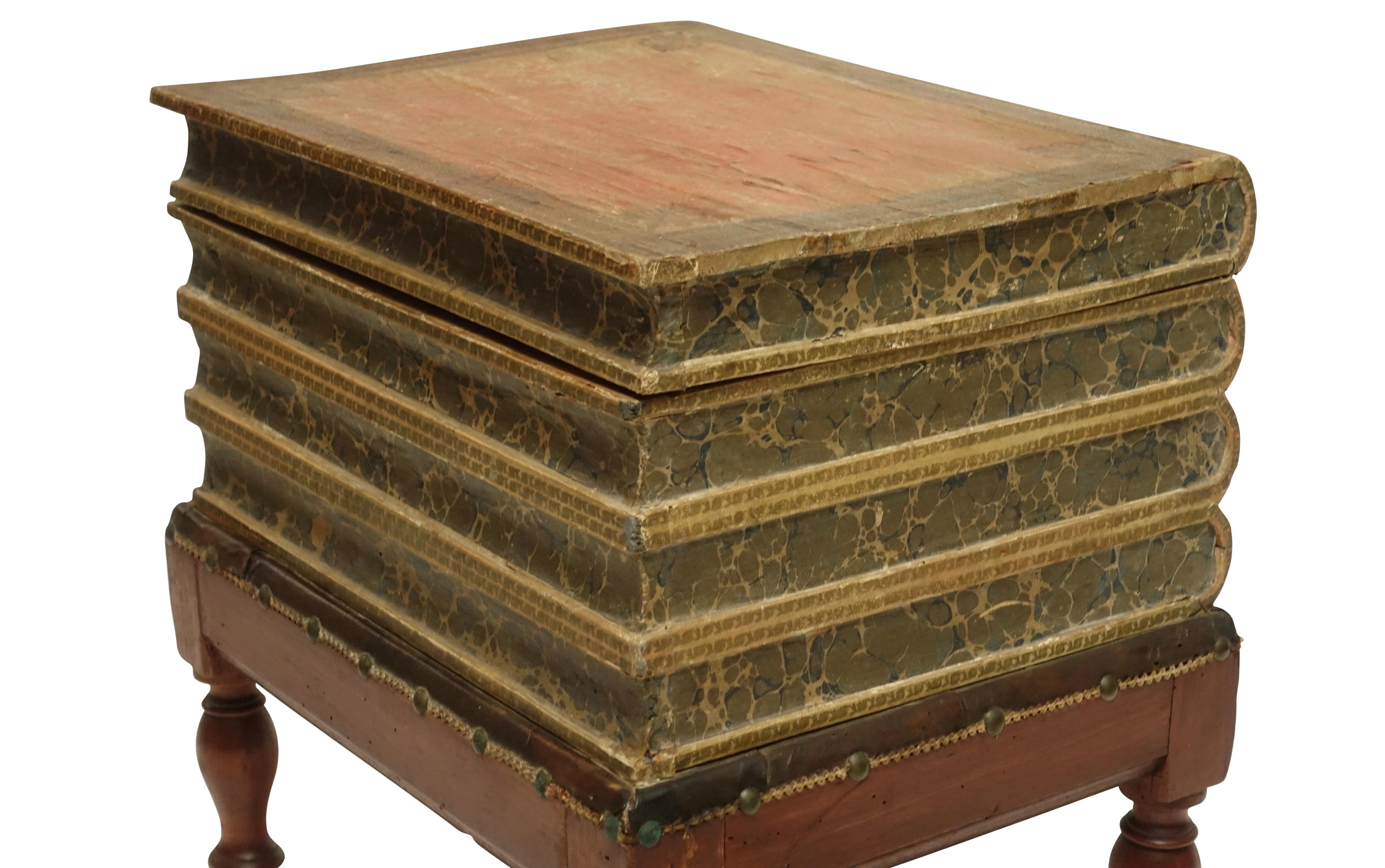 Regency Leather Faux Book Box on Painted Stand or End Table, English, circa 1830 For Sale 4