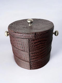 Regency Leather Ice Bucket with tongs, Italy, 1970's