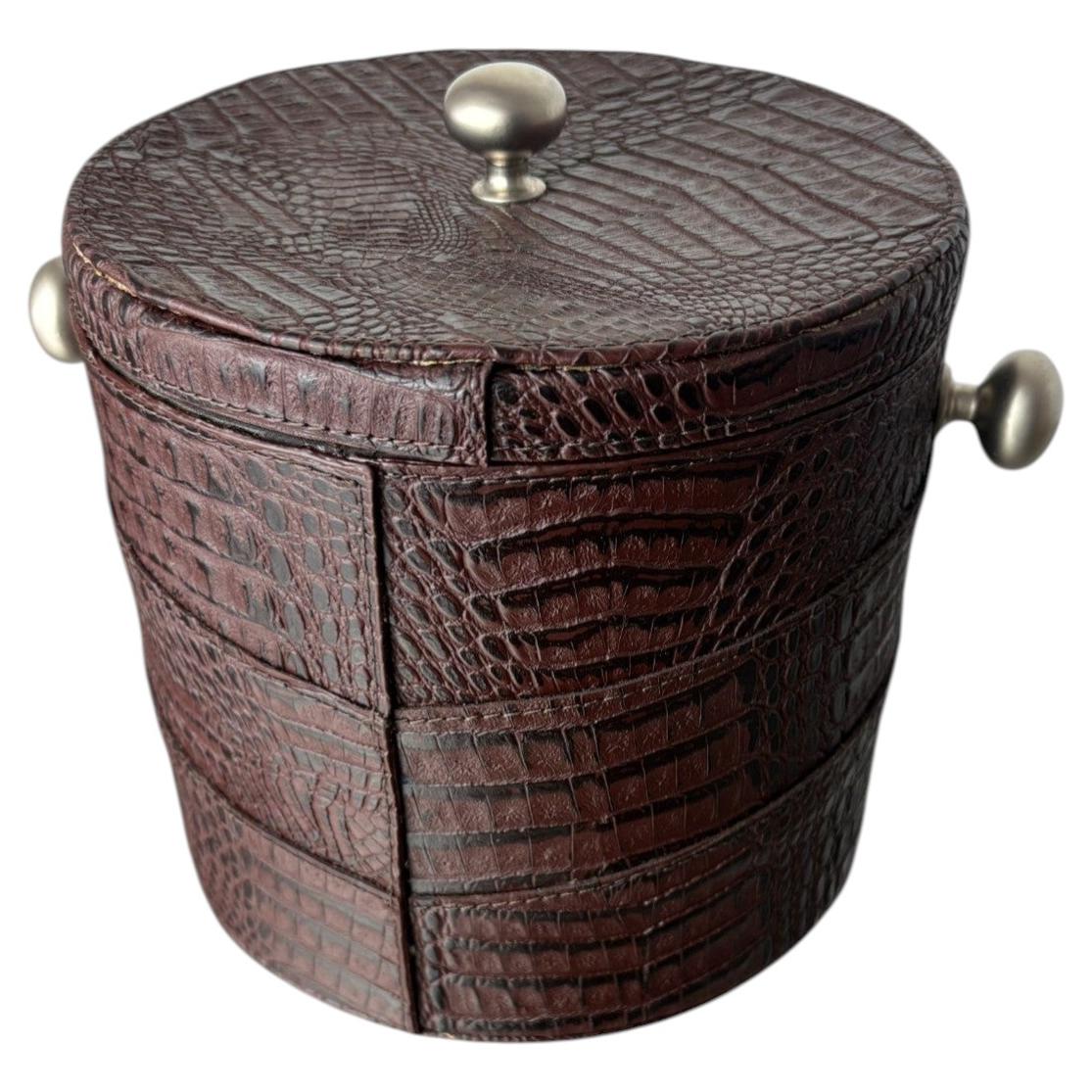 Regency Leather Ice Bucket with tongs, Italy, 1970's