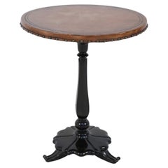 Regency Leather Round Side Table with Ebonized Base