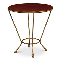 Regency Leather Side Table with Cast-Iron Base