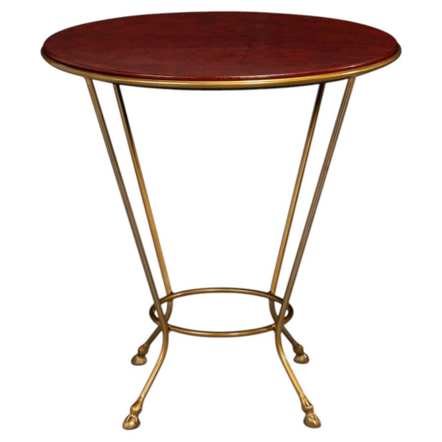 Regency Leather Side Table with Cast-Iron Base