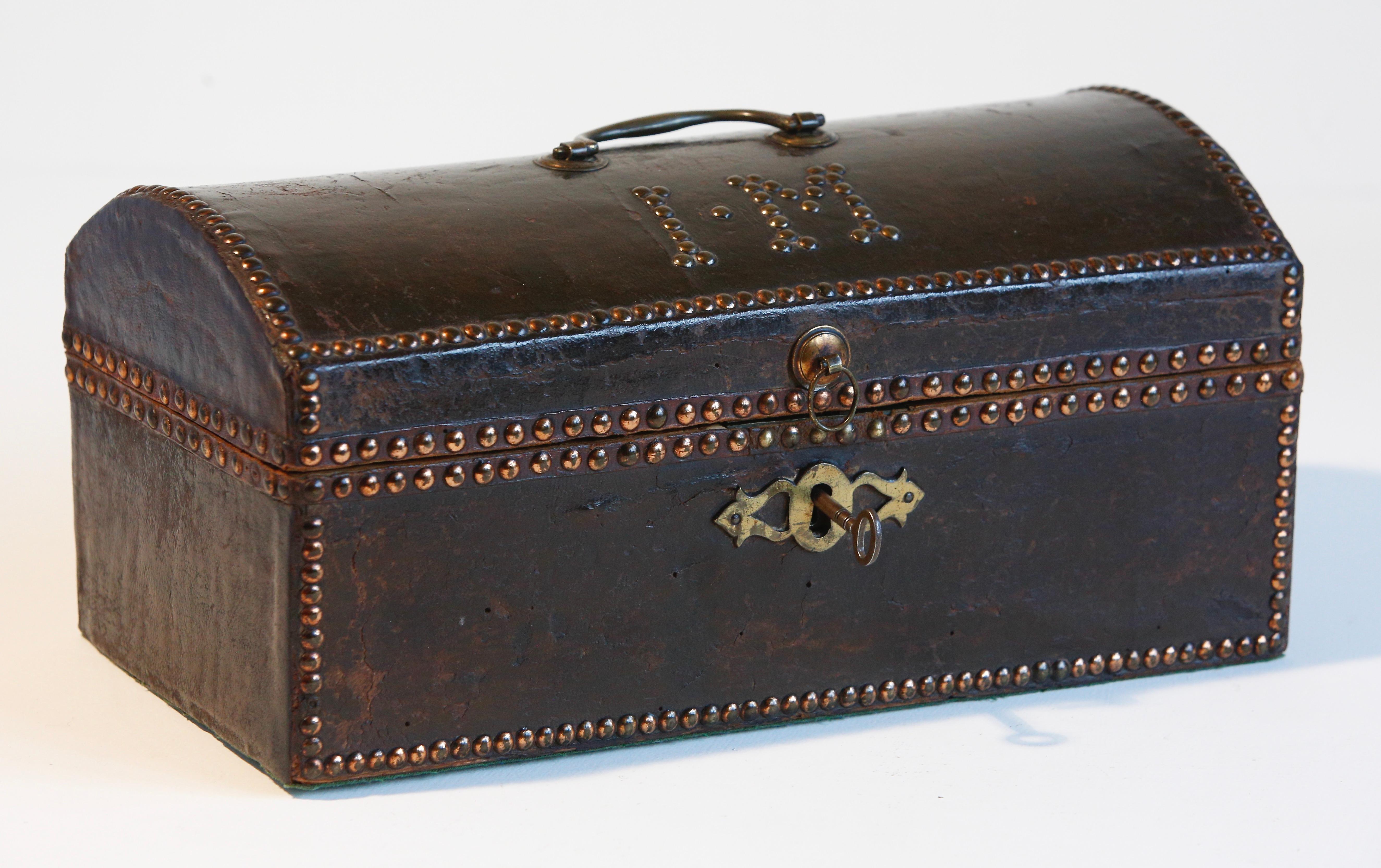 British Regency Leather Studded Campaign Case Trunk by Chapple & Sons Initials 